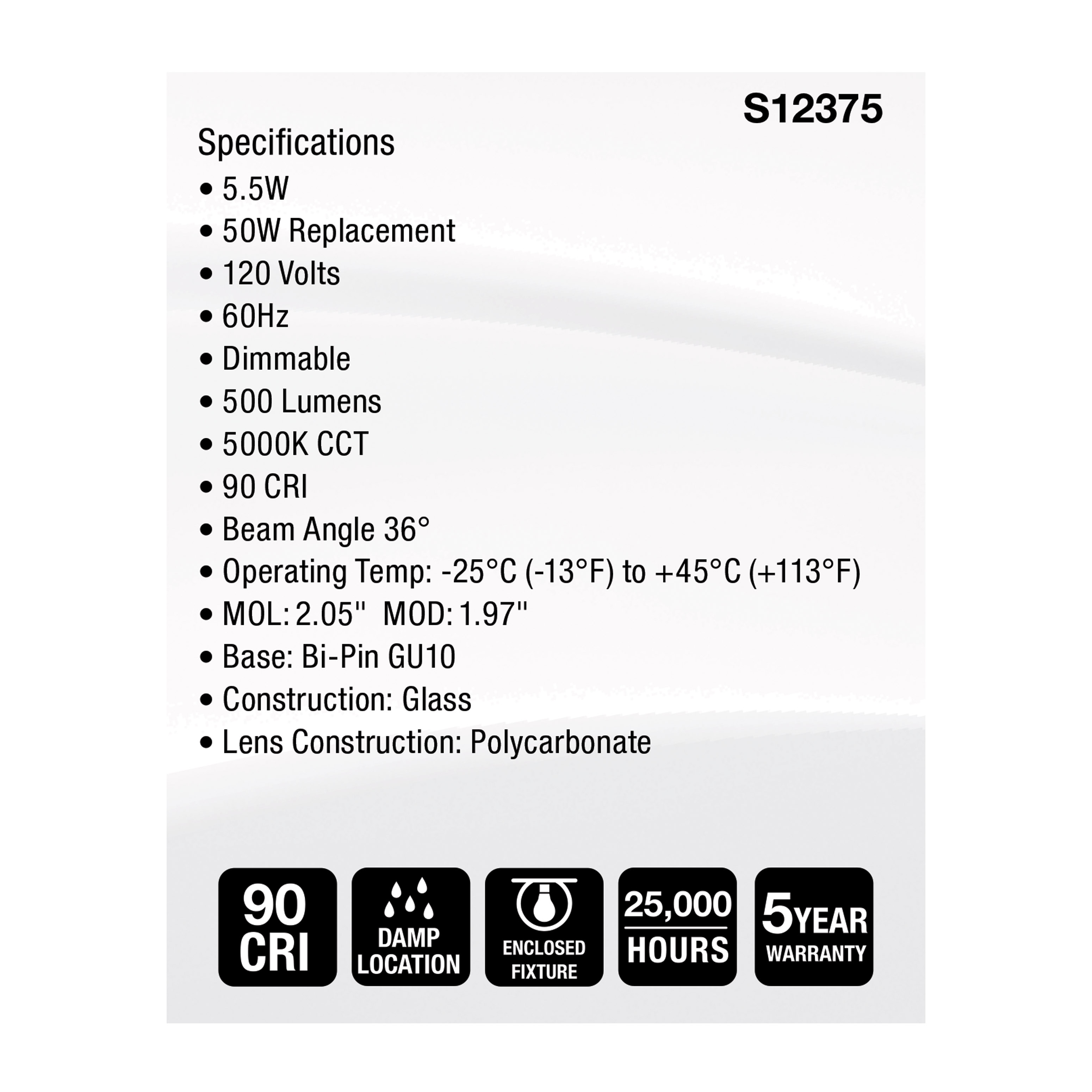 5.5MR16/GB/950/FL36/GU10/120V - S12375
