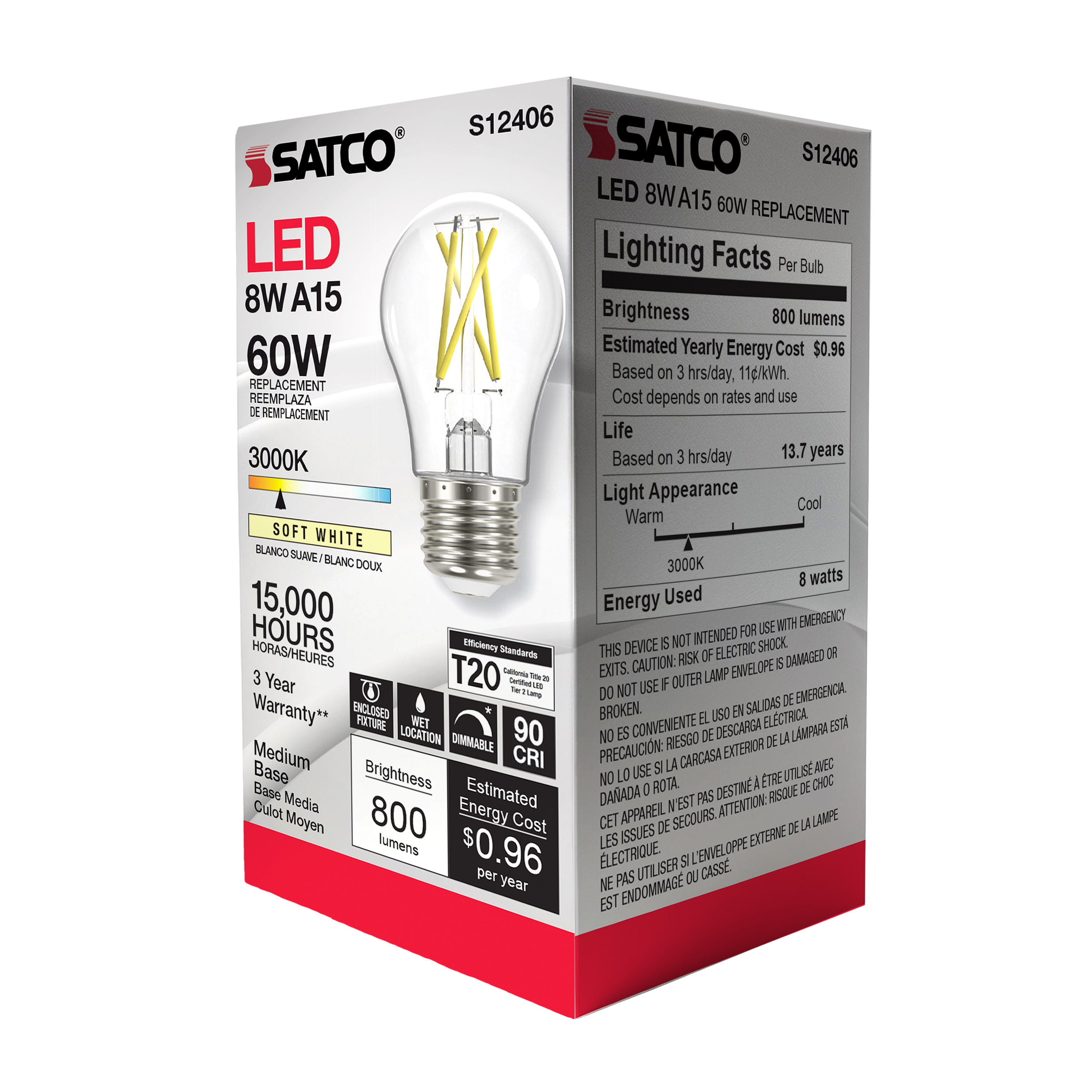8.2A15/CL/LED/E26/930/120V - S12406