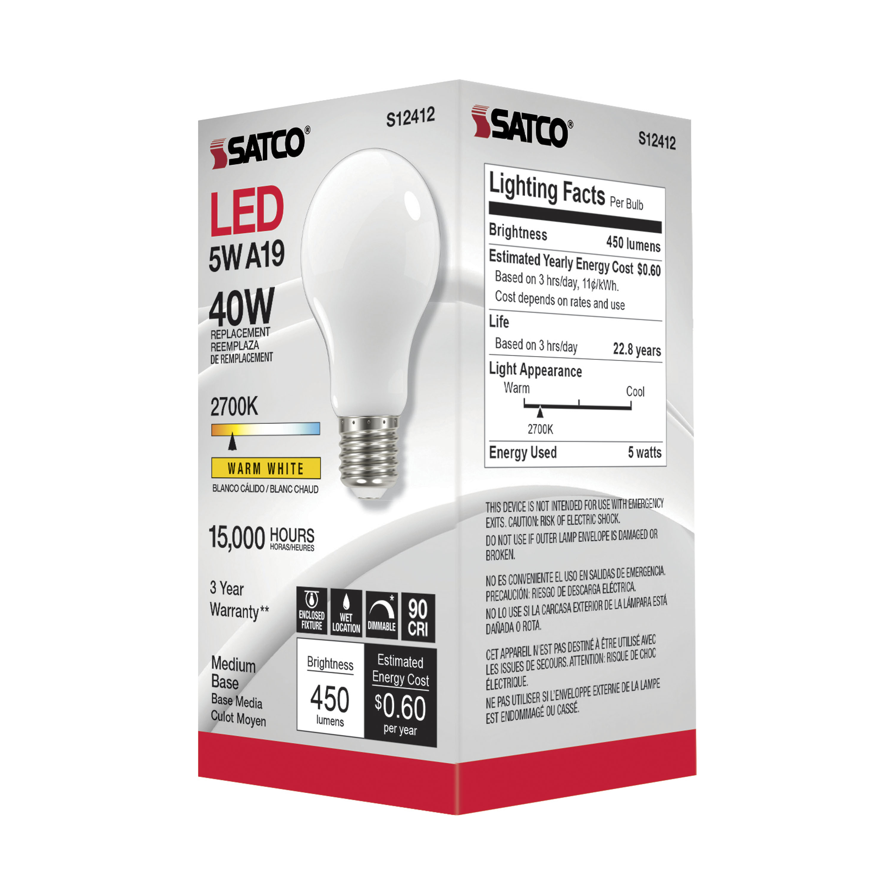 5A19/SW/LED/E26/927/120V - S12412