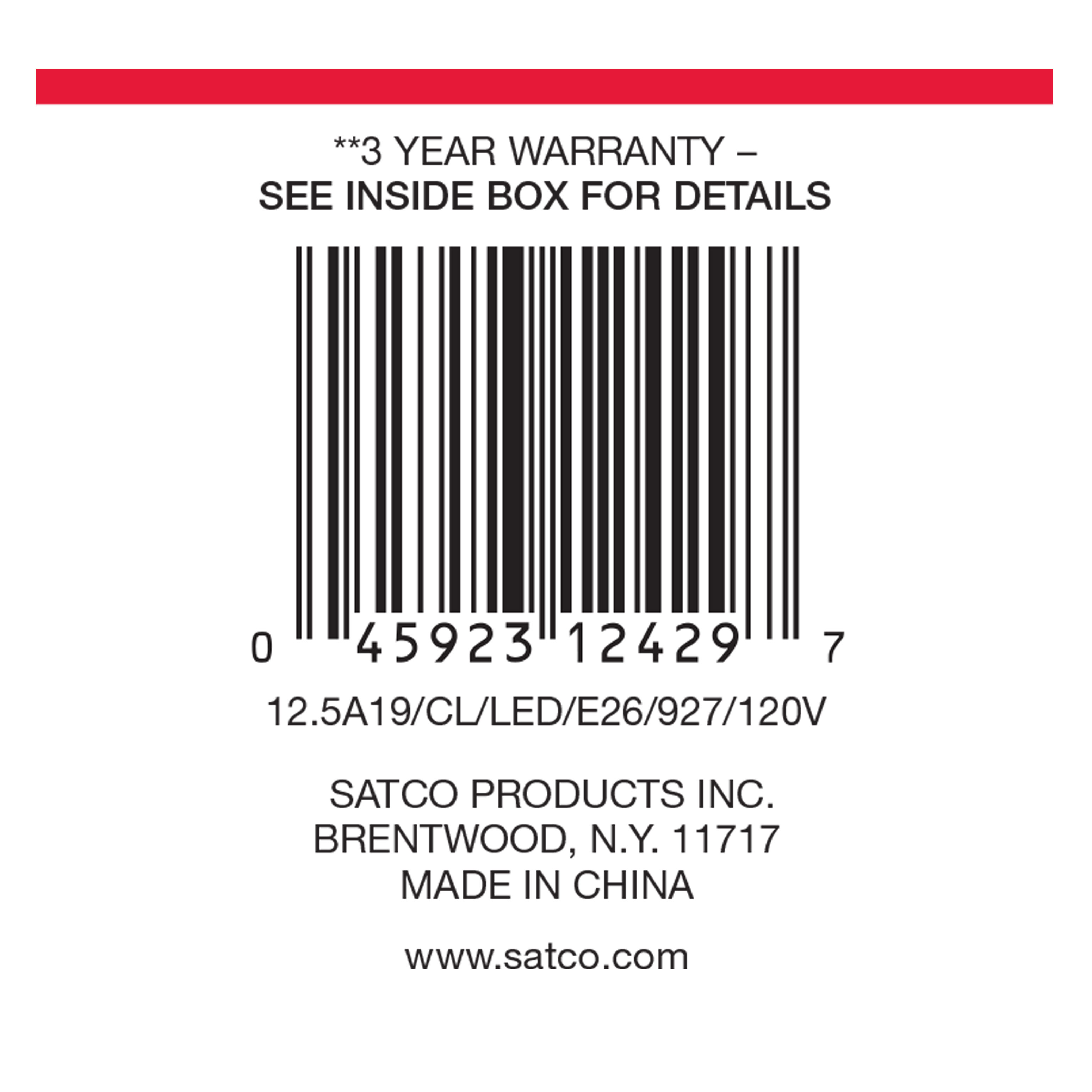 12.5A19/CL/LED/E26/927/120V - S12429