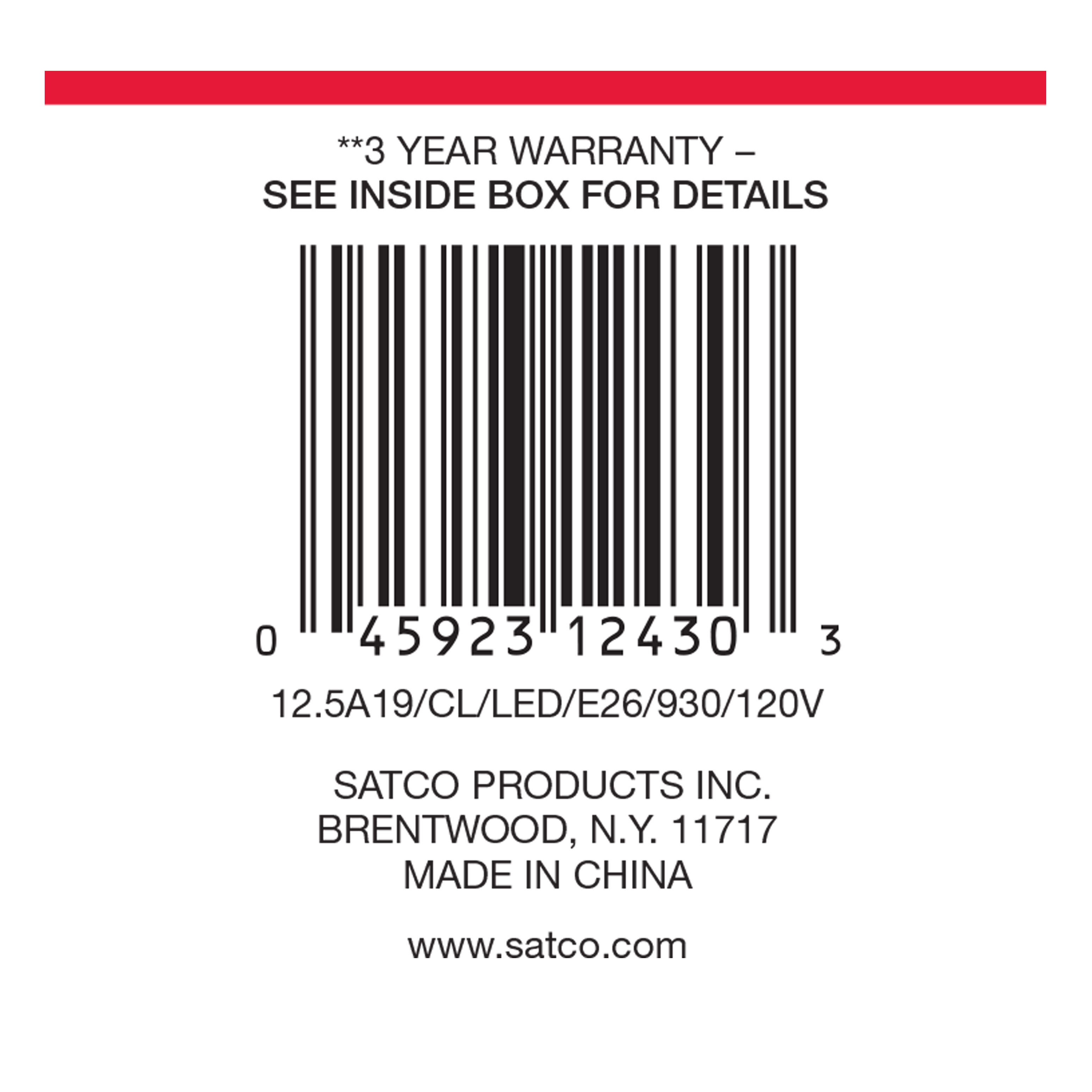 12.5A19/CL/LED/E26/930/120V - S12430
