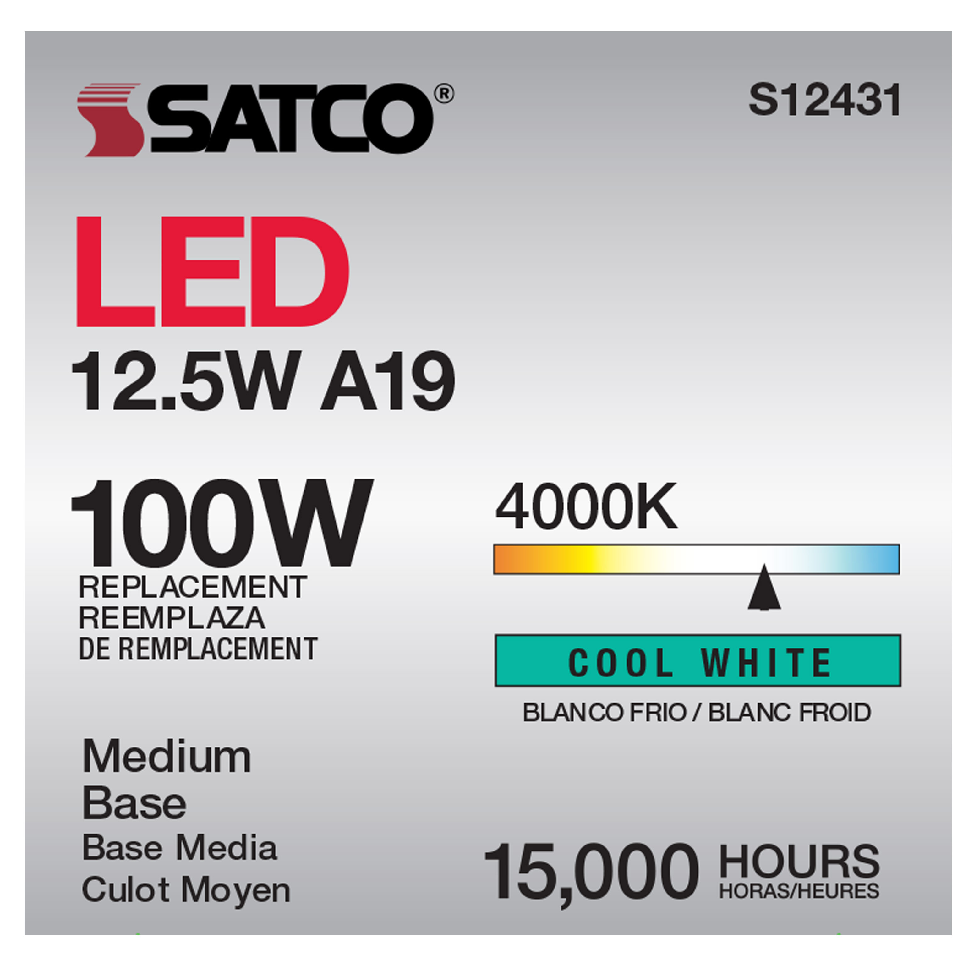 12.5A19/CL/LED/E26/940/120V - S12431