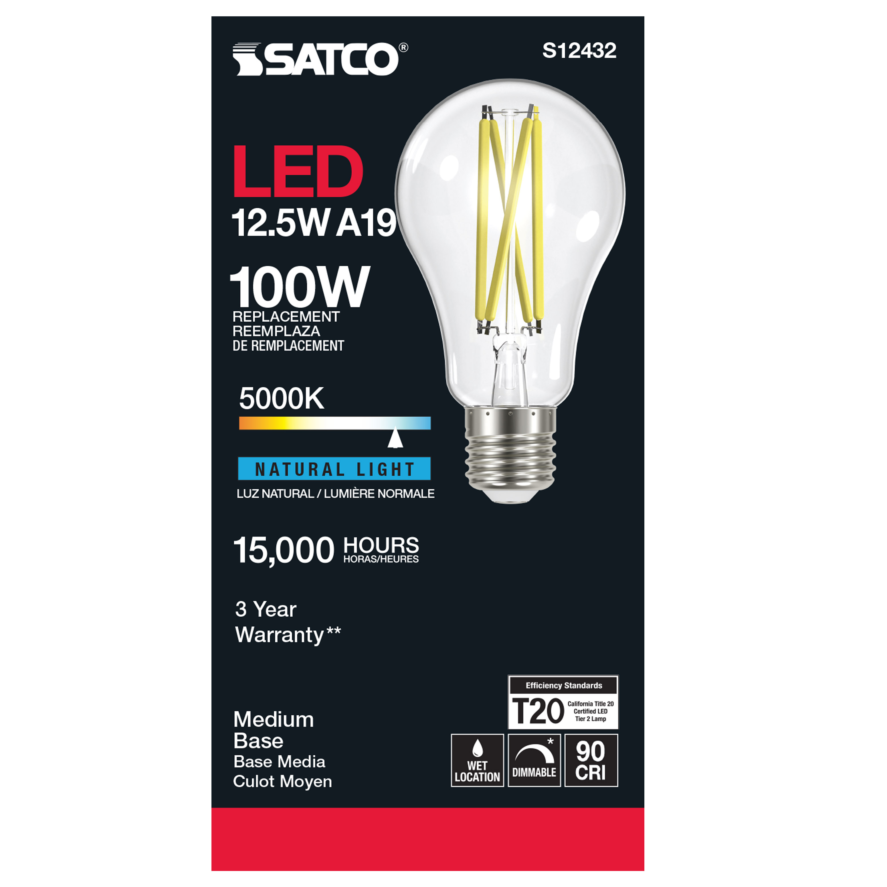 12.5A19/CL/LED/E26/950/120V - S12432