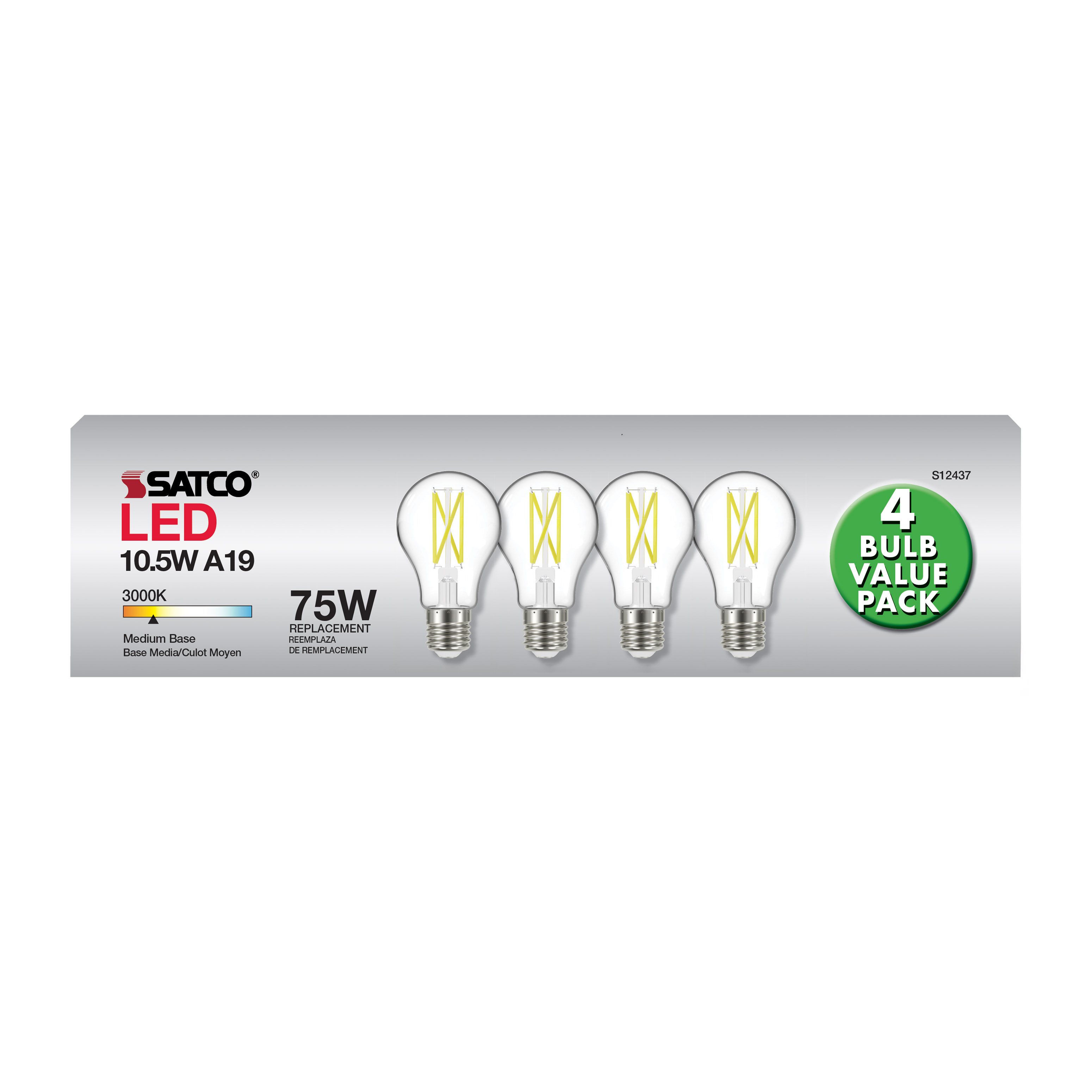 10.5A19/CL/LED/930/120V/4PK - S12437
