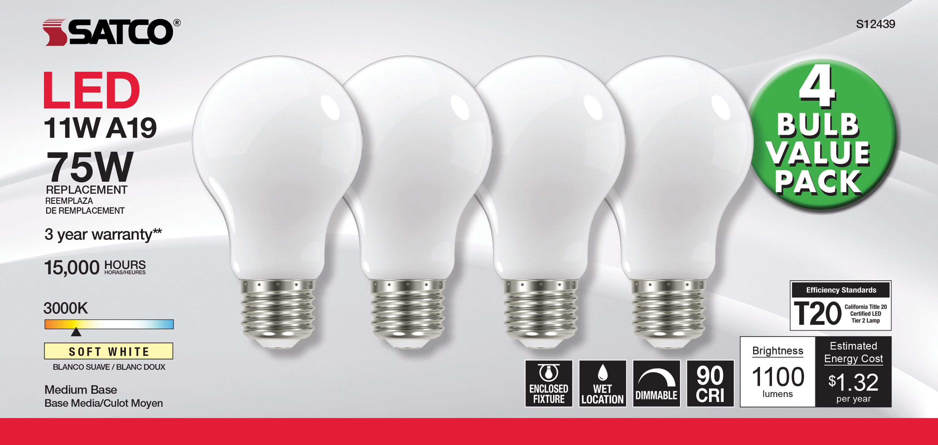 11A19/SW/LED/930/120V/4PK - S12439