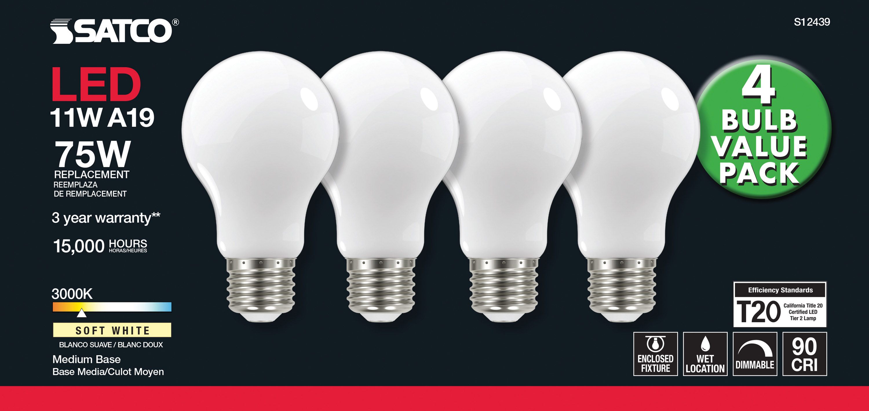 11A19/SW/LED/930/120V/4PK - S12439