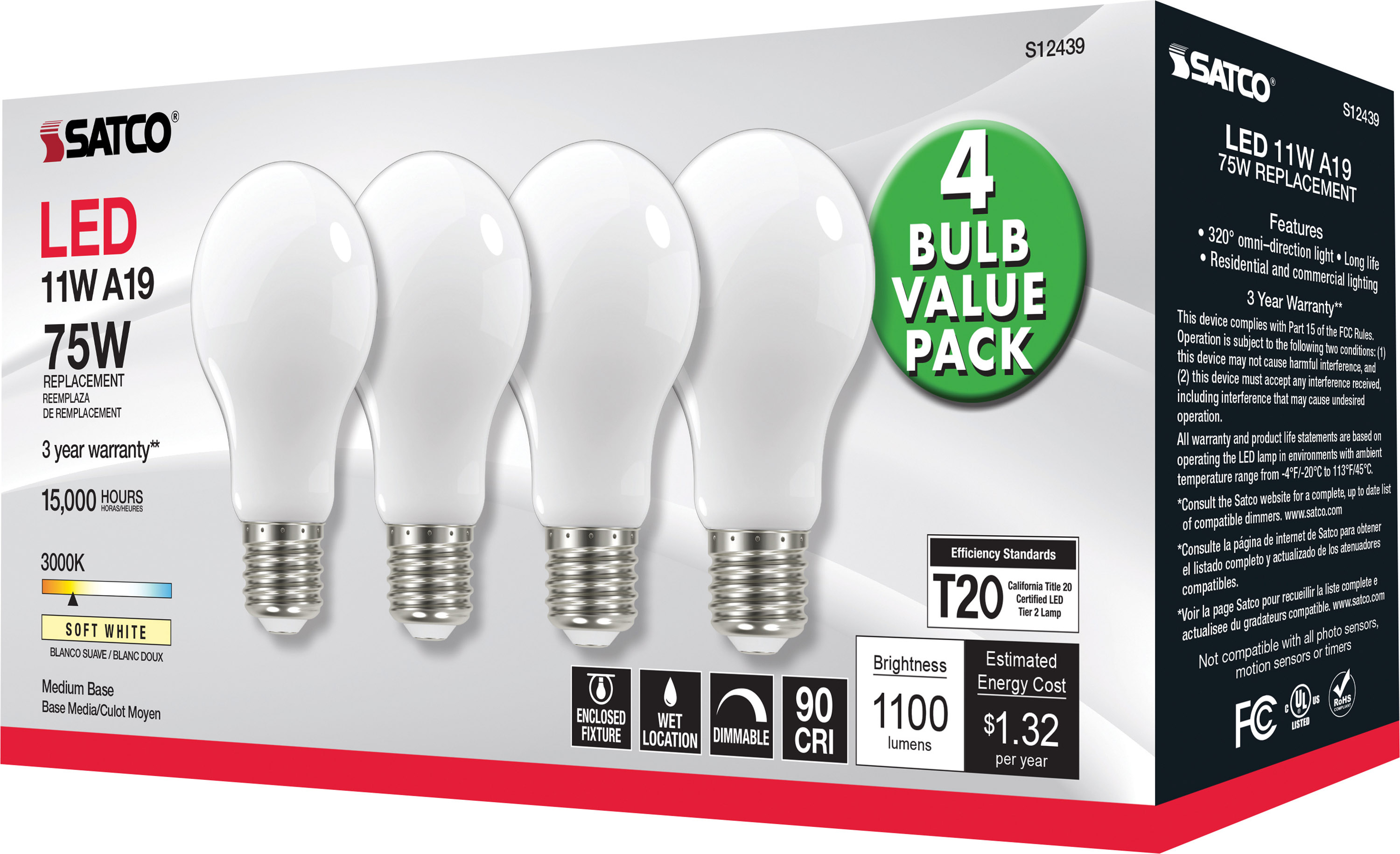 11A19/SW/LED/930/120V/4PK - S12439