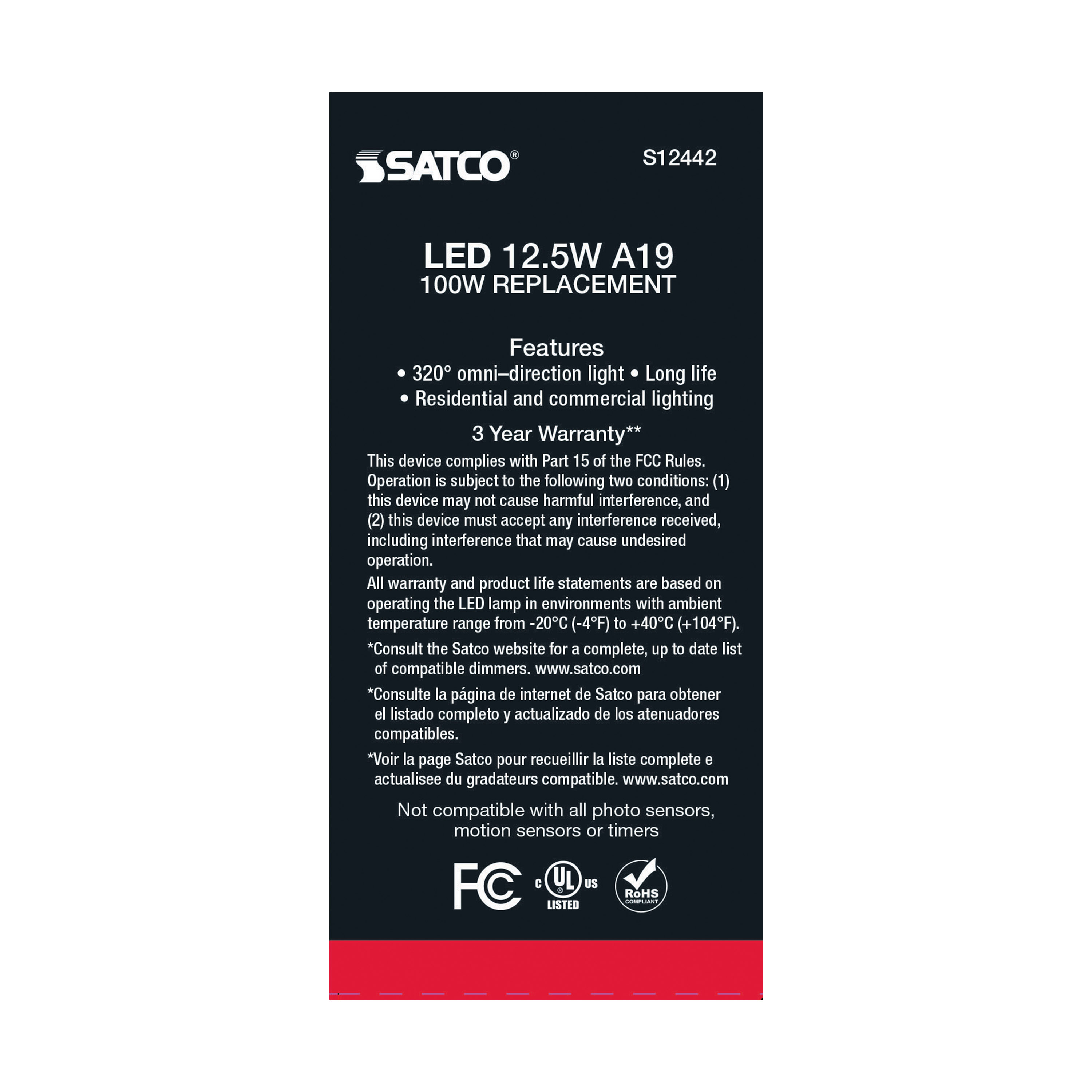 12.5A19/CL/LED/927/120V/4PK - S12442