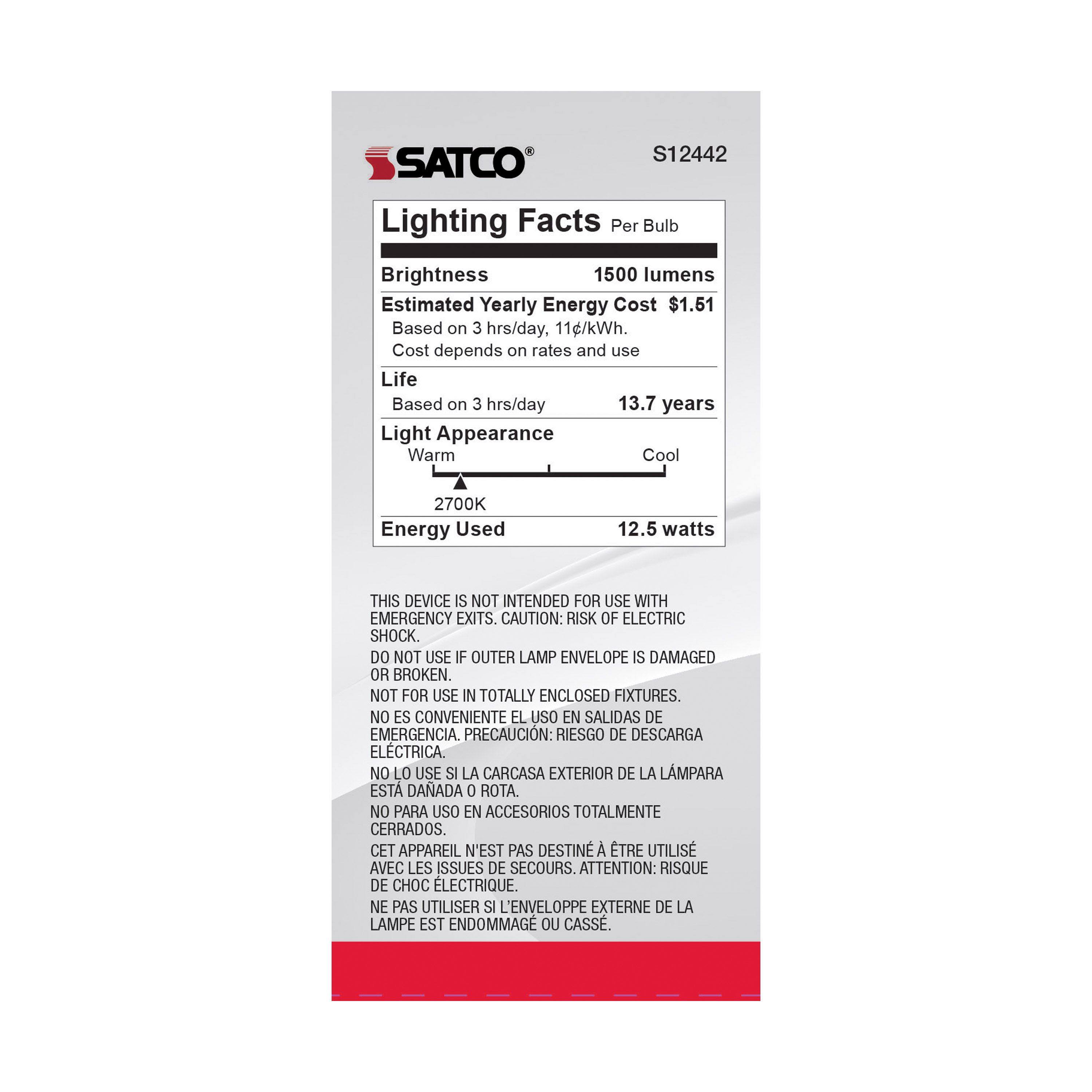 12.5A19/CL/LED/927/120V/4PK - S12442