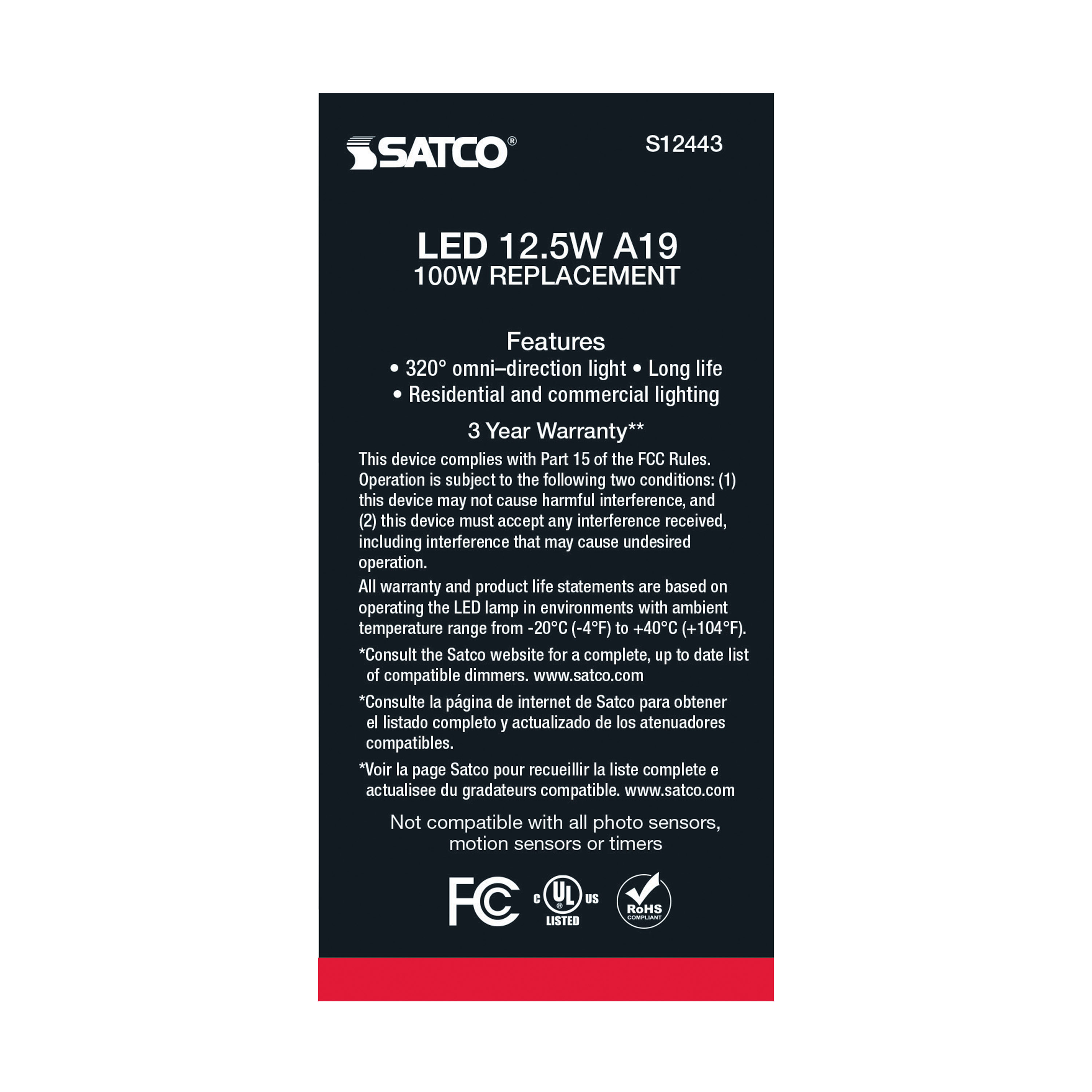 12.5A19/CL/LED/930/120V/4PK - S12443