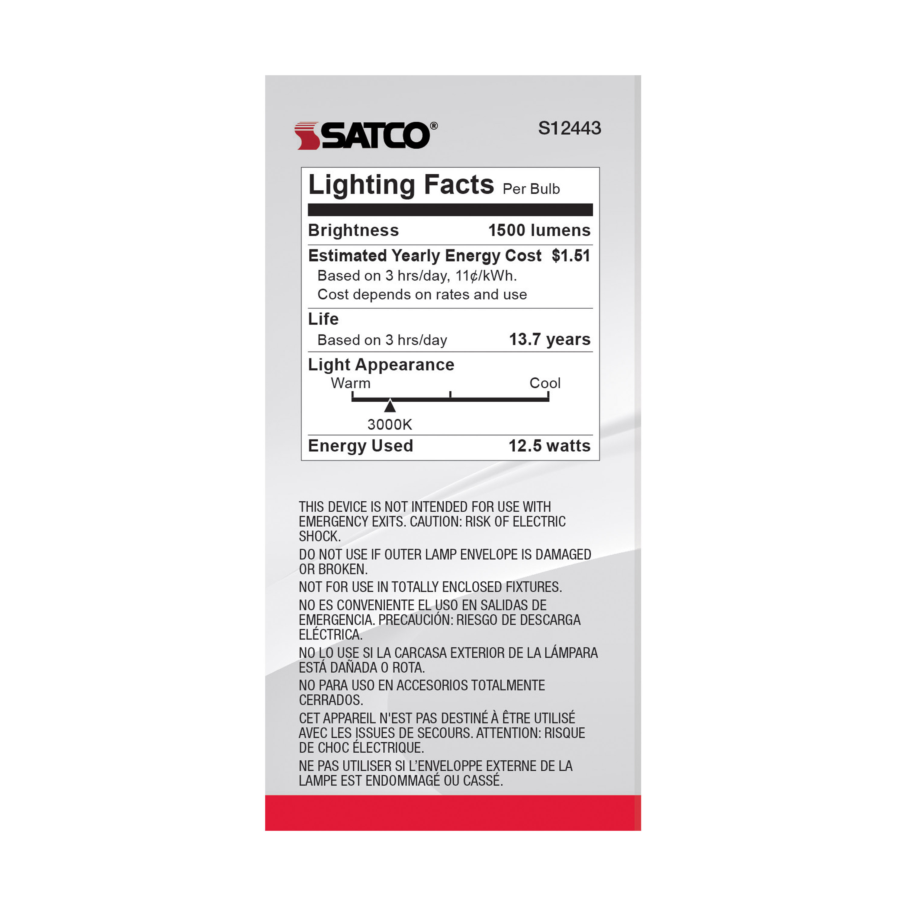 12.5A19/CL/LED/930/120V/4PK - S12443