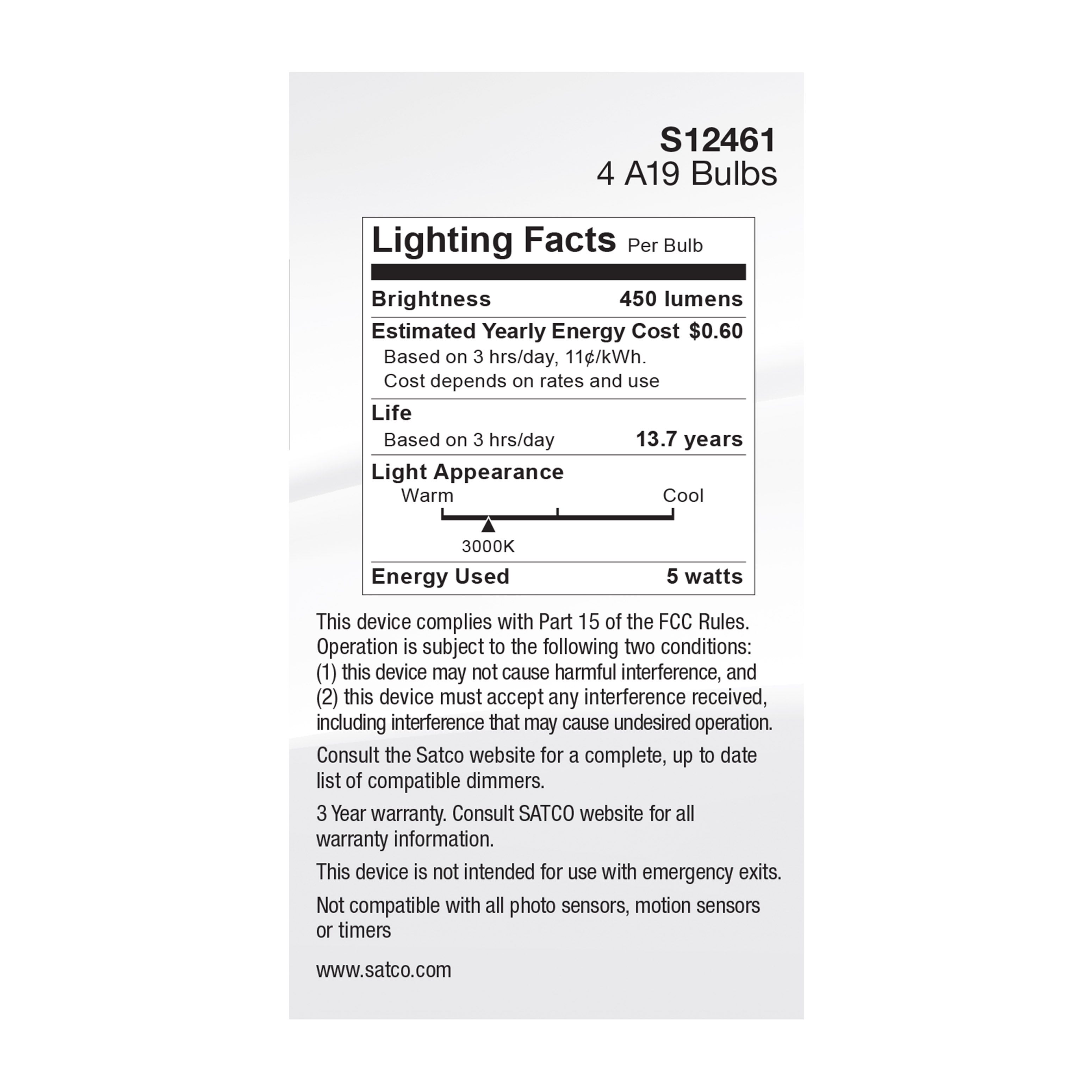 5A19/CL/LED/E26/930/4PK/120V - S12461