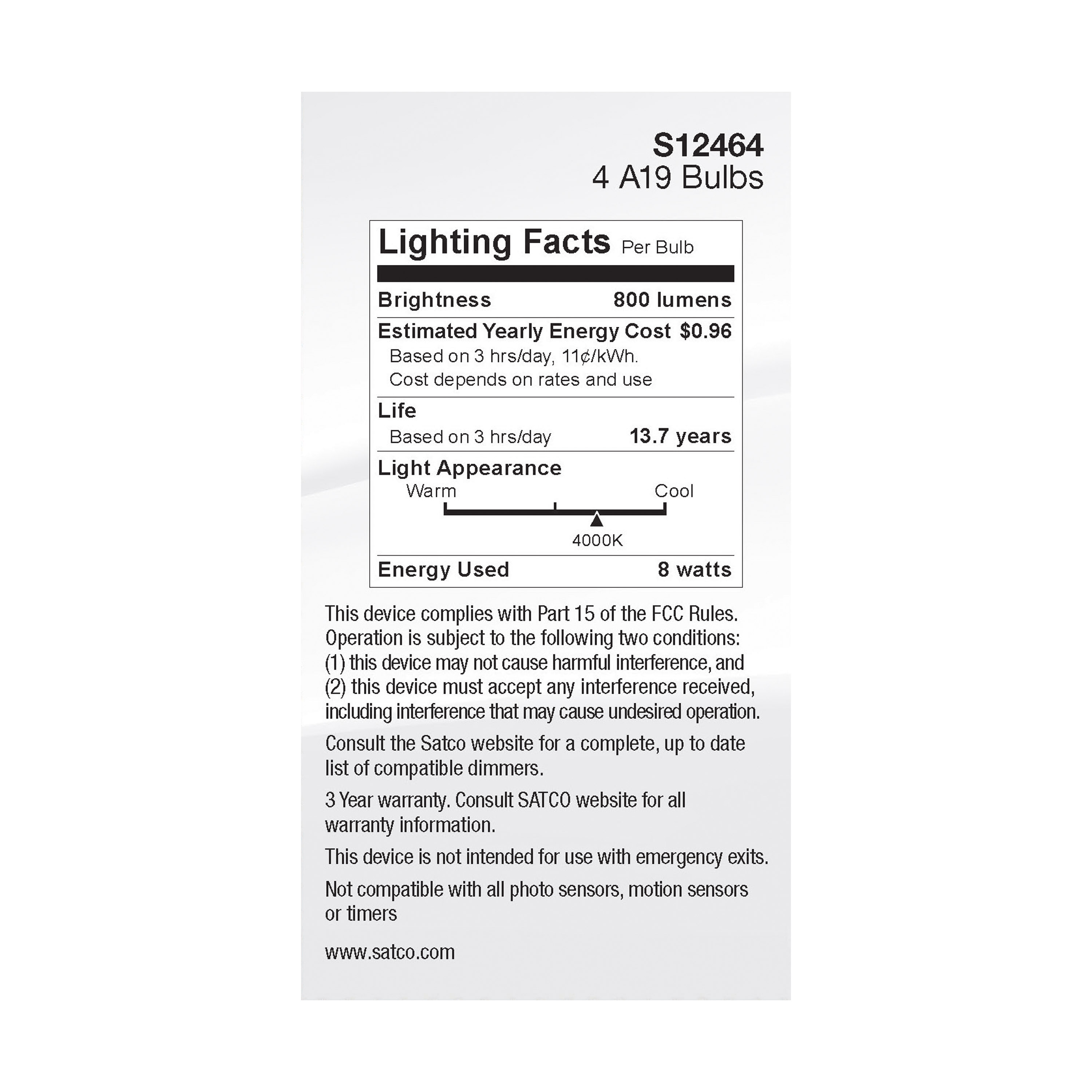 8A19/CL/LED/E26/940/4PK/120V - S12464