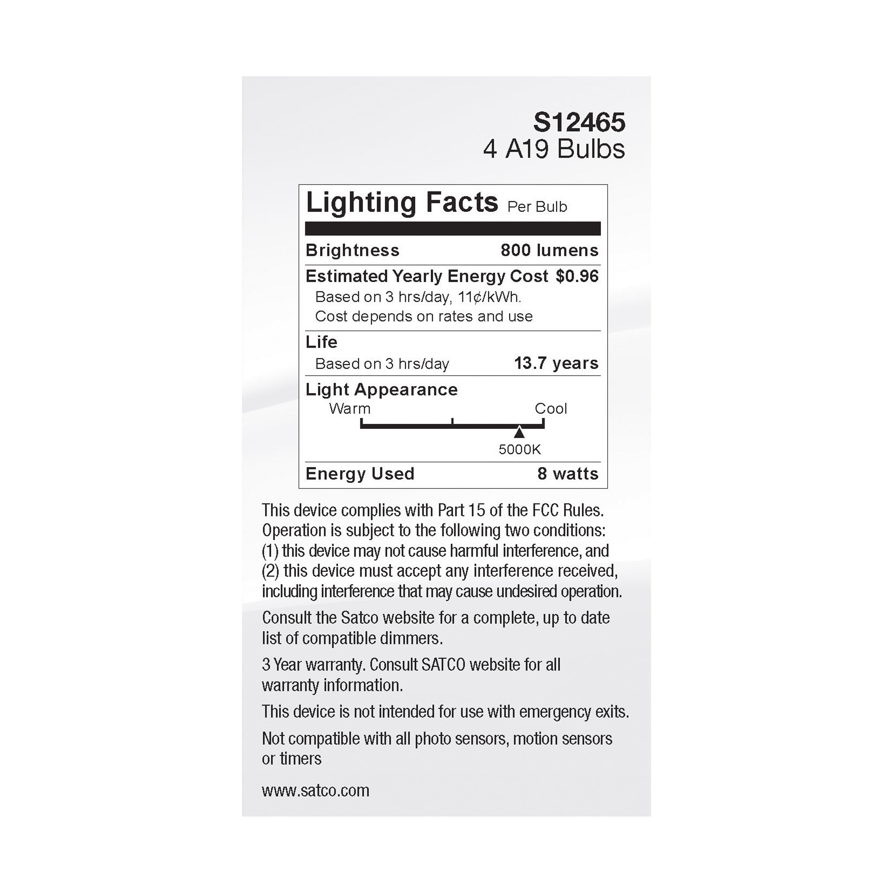 8A19/CL/LED/E26/950/4PK/120V - S12465