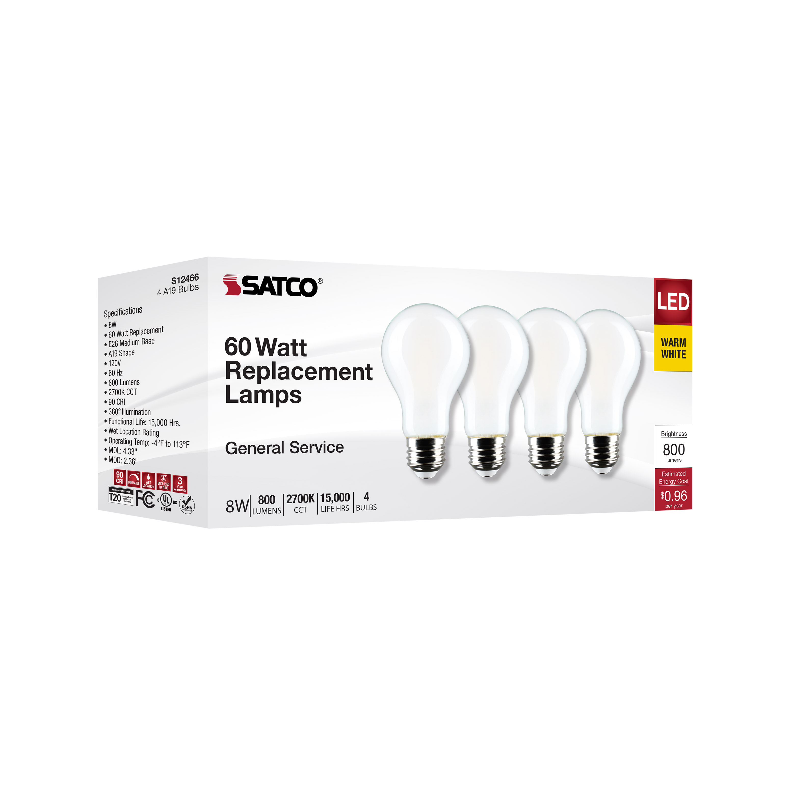 8A19/SW/LED/E26/927/4PK/120V - S12466
