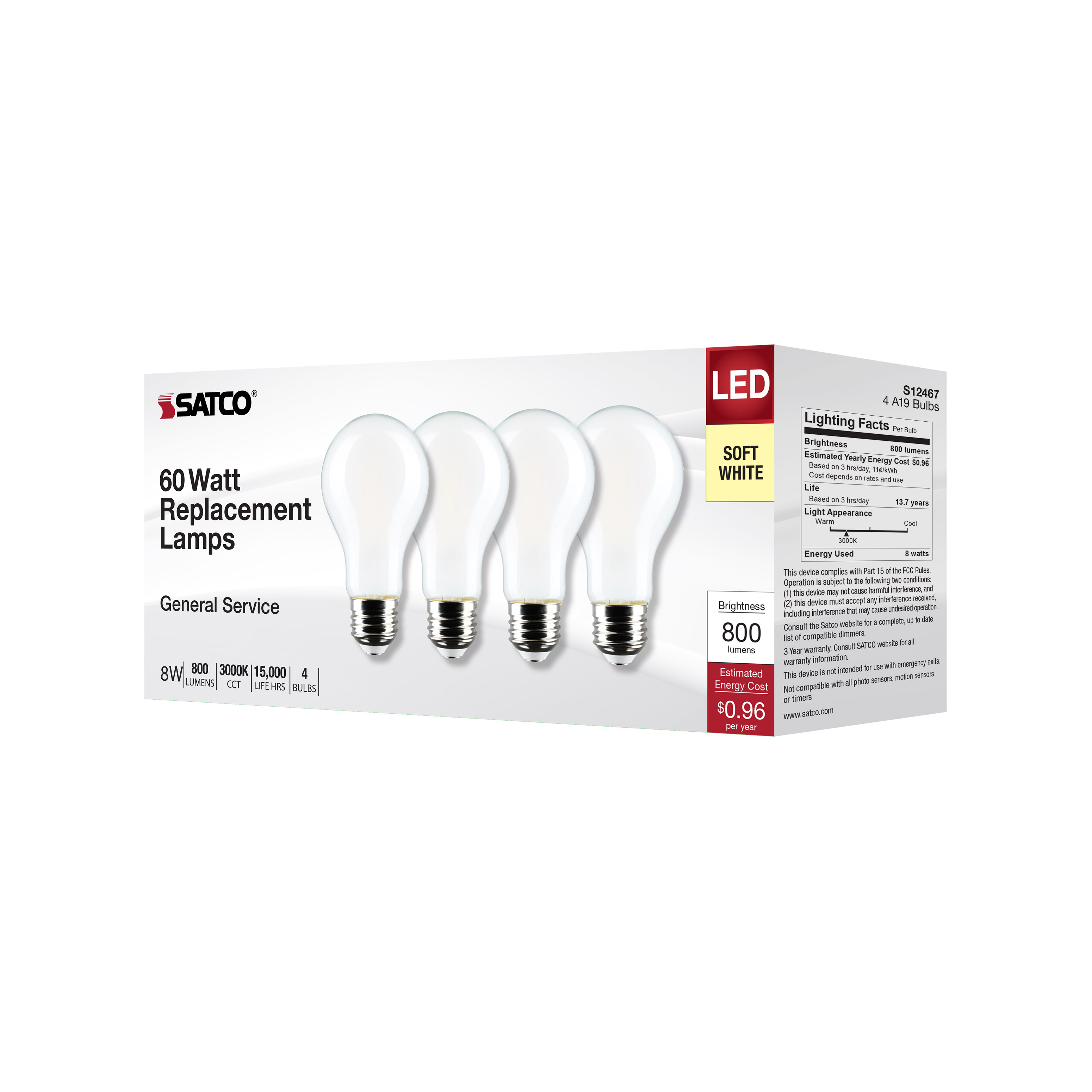 8A19/SW/LED/E26/930/4PK/120V - S12467