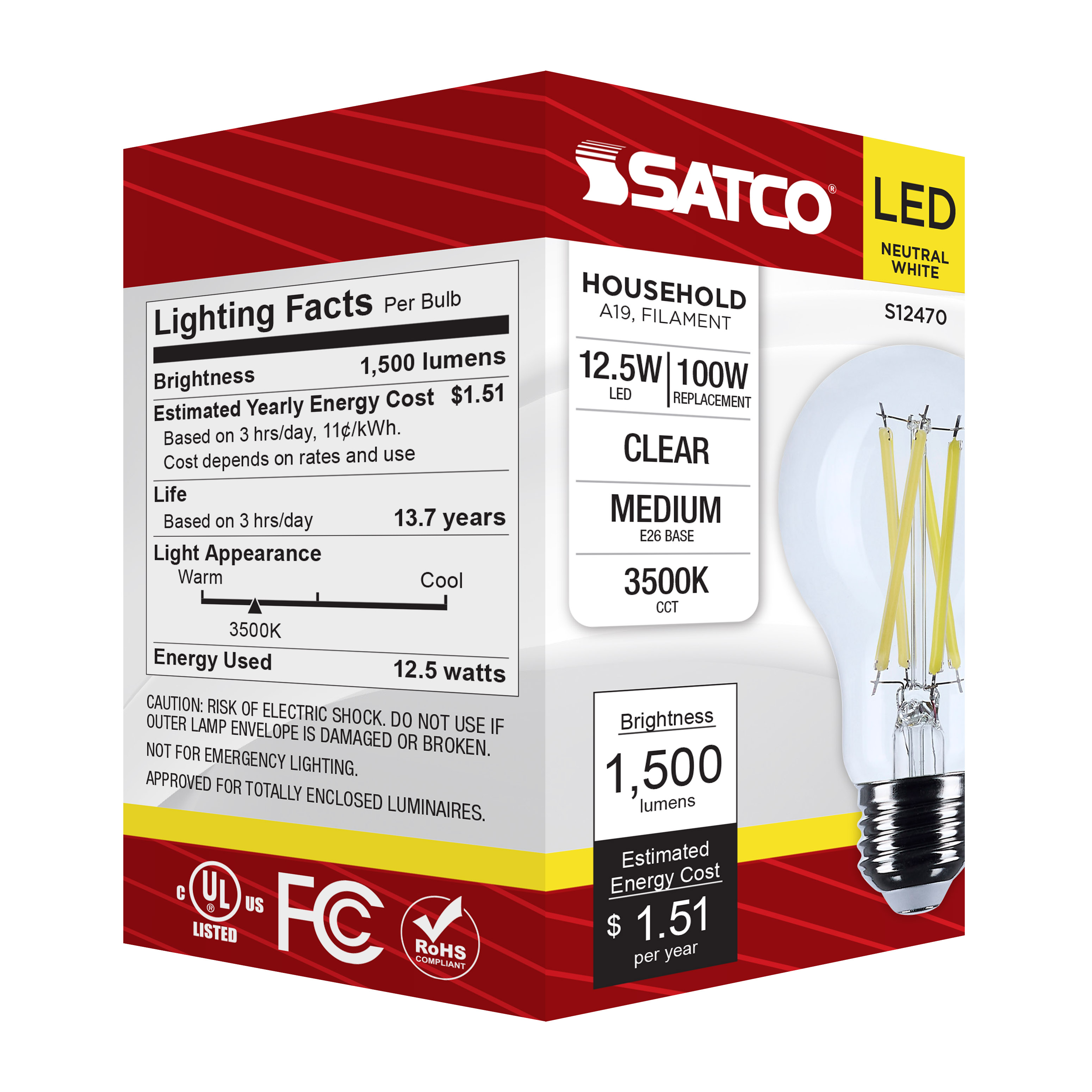 12.5A19/CL/LED/E26/935/120V - S12470