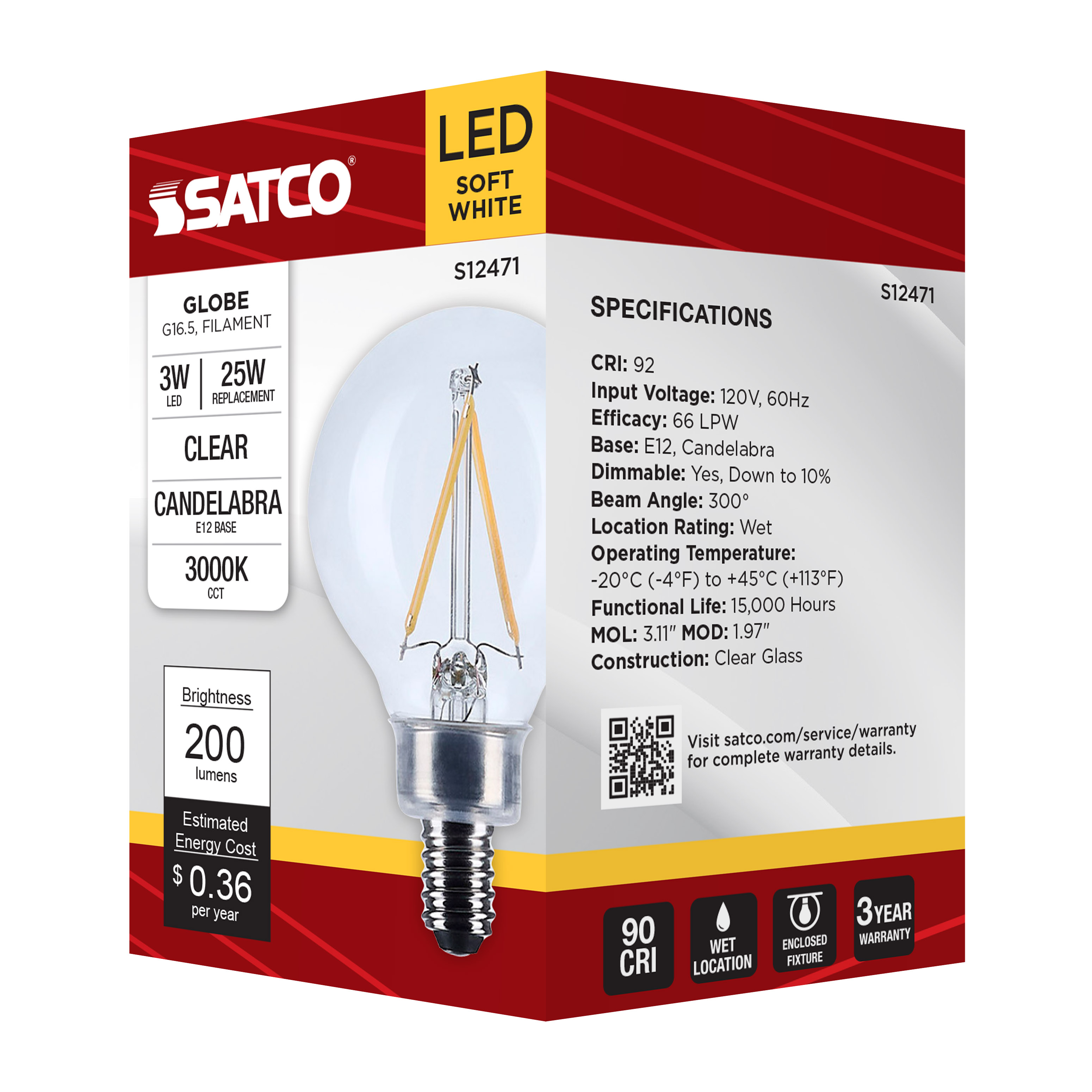 3G16.5/LED/CL/930/120V/E12 - S12471