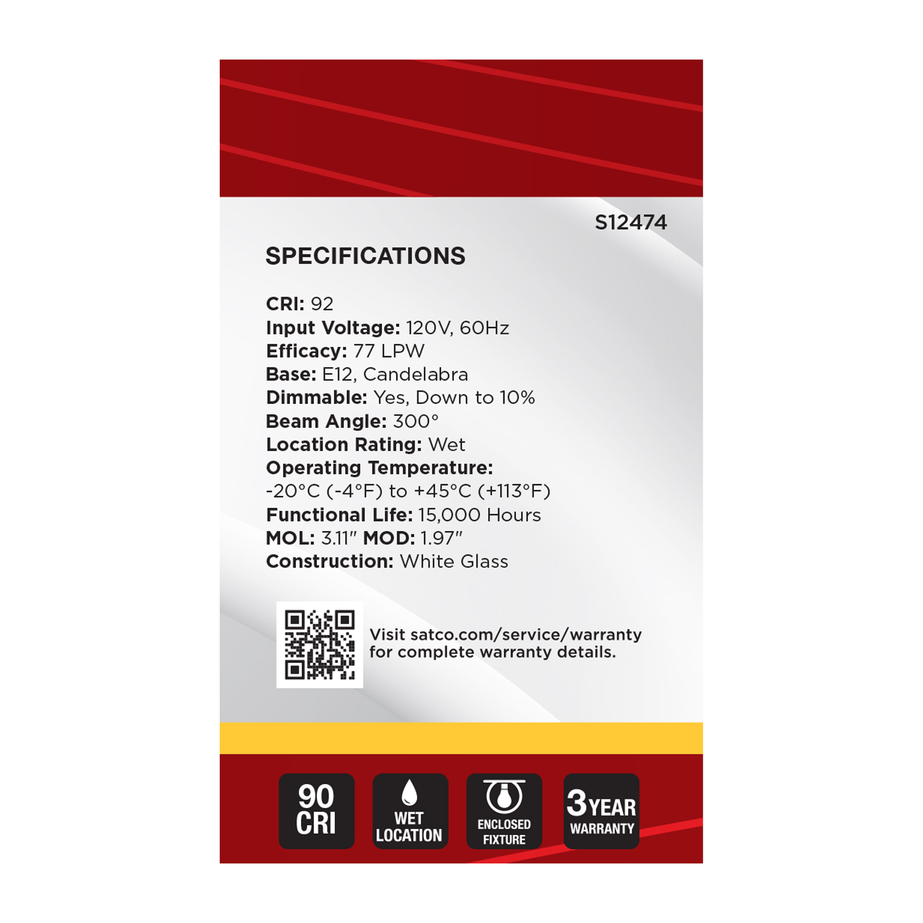 4.5G16.5/LED/WH/930/120V/E12 - S12474