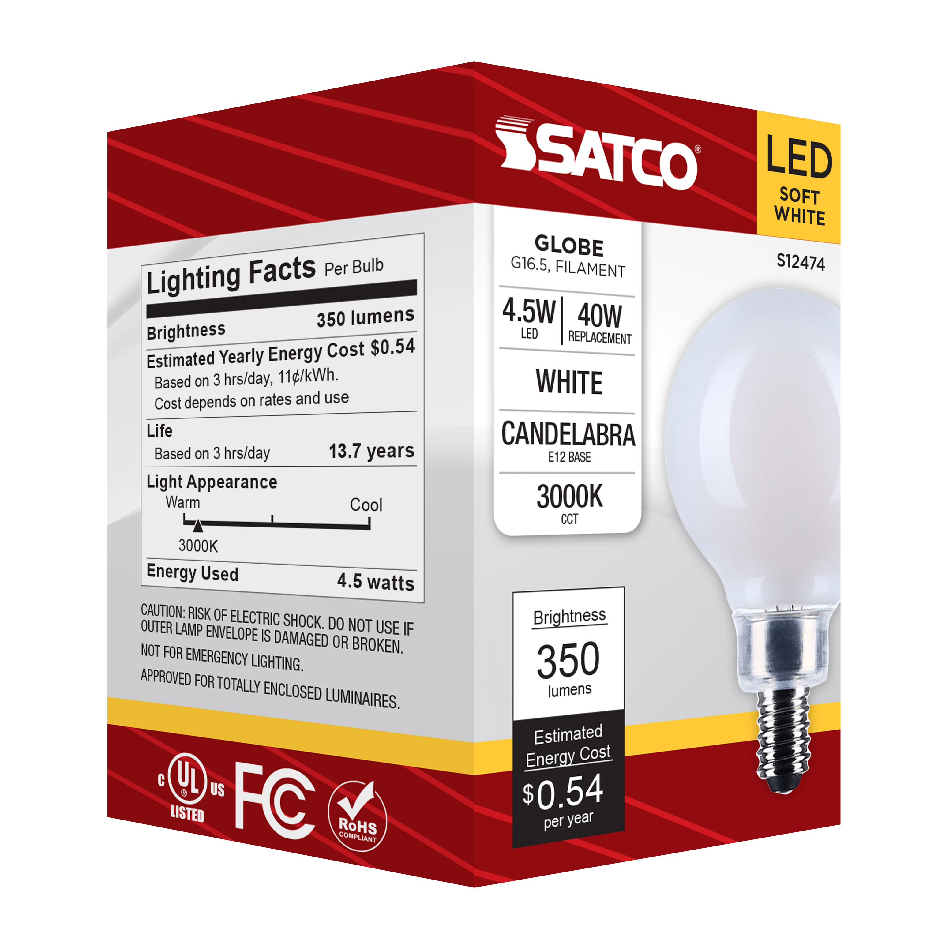 4.5G16.5/LED/WH/930/120V/E12 - S12474