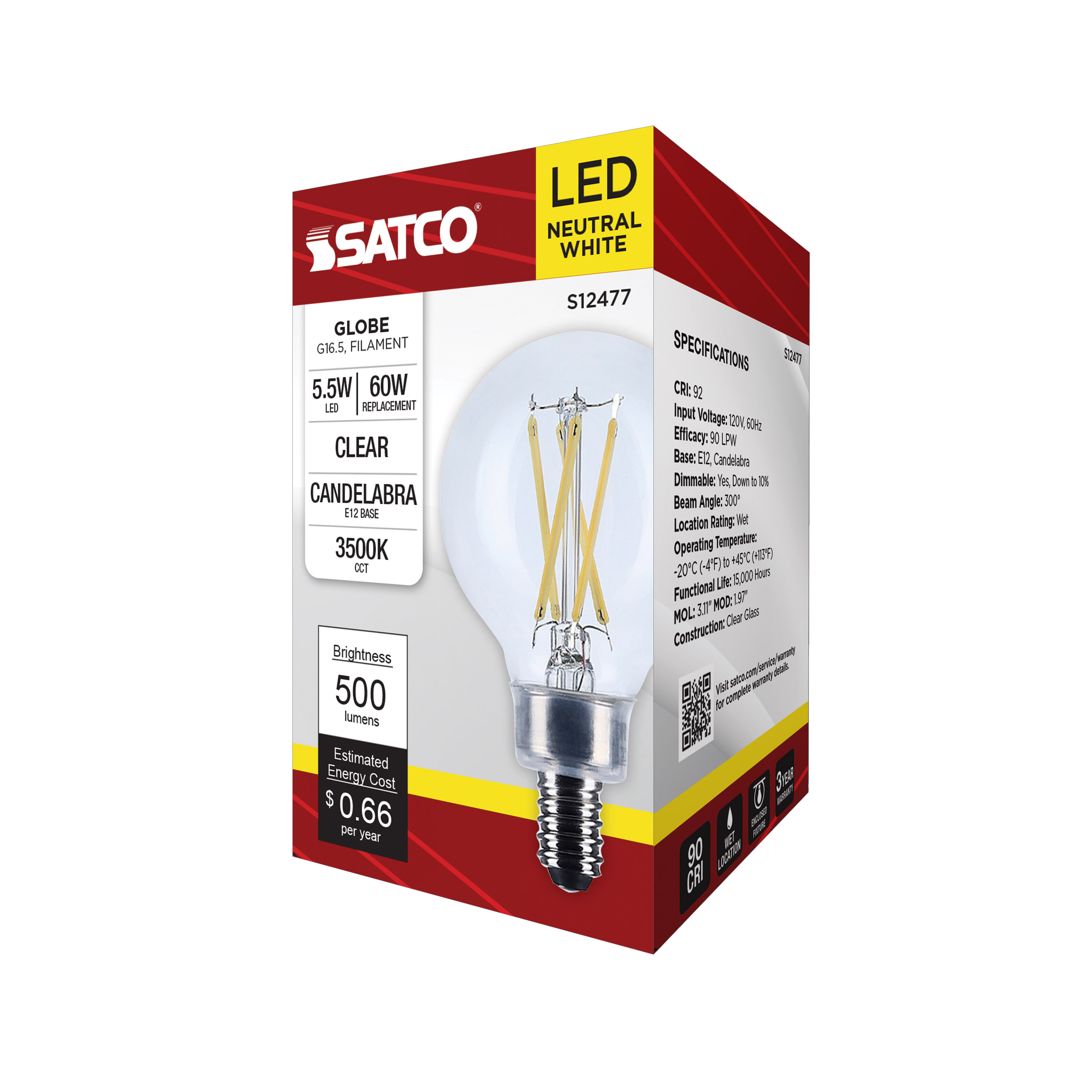 5.5G16.5/LED/CL/935/120V/E12 - S12477