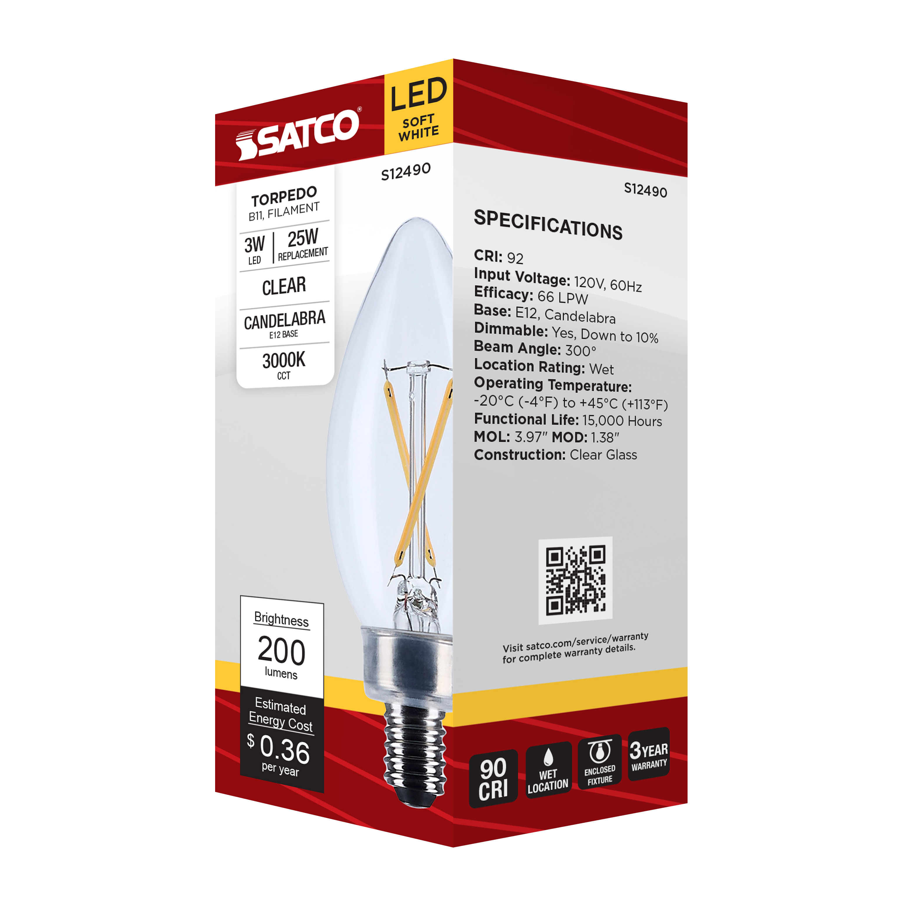 3B11/LED/930/CL/120V/E12 - S12490