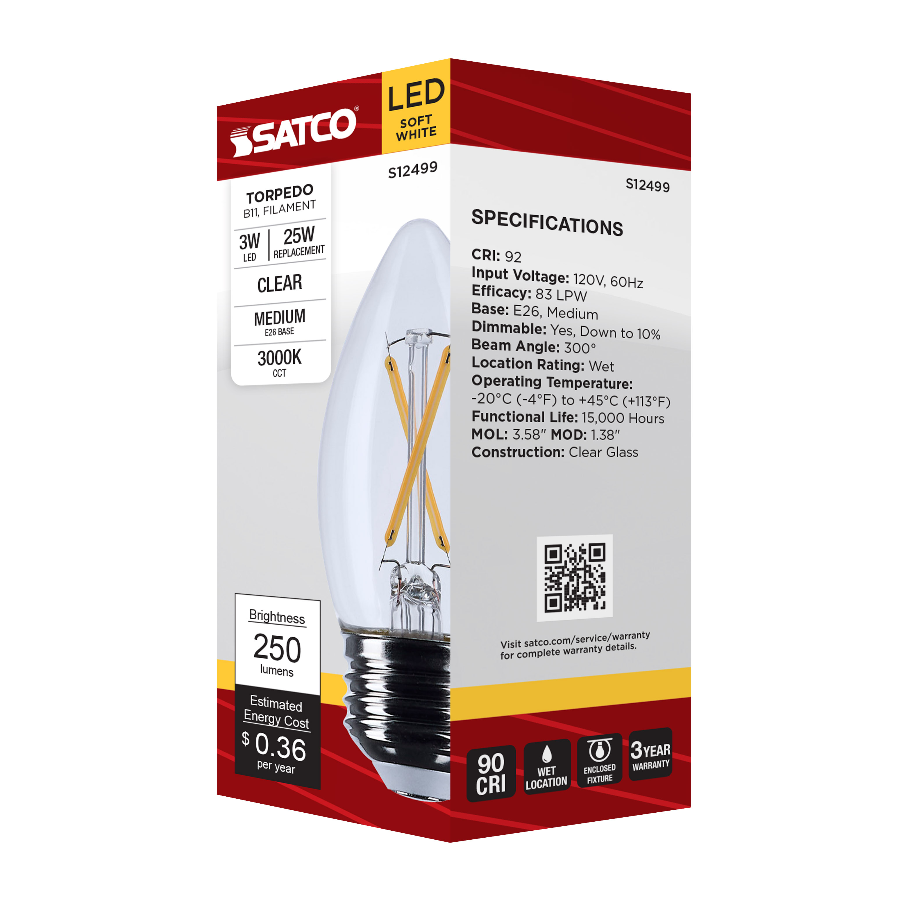 3B11/LED/930/CL/120V/E26 - S12499