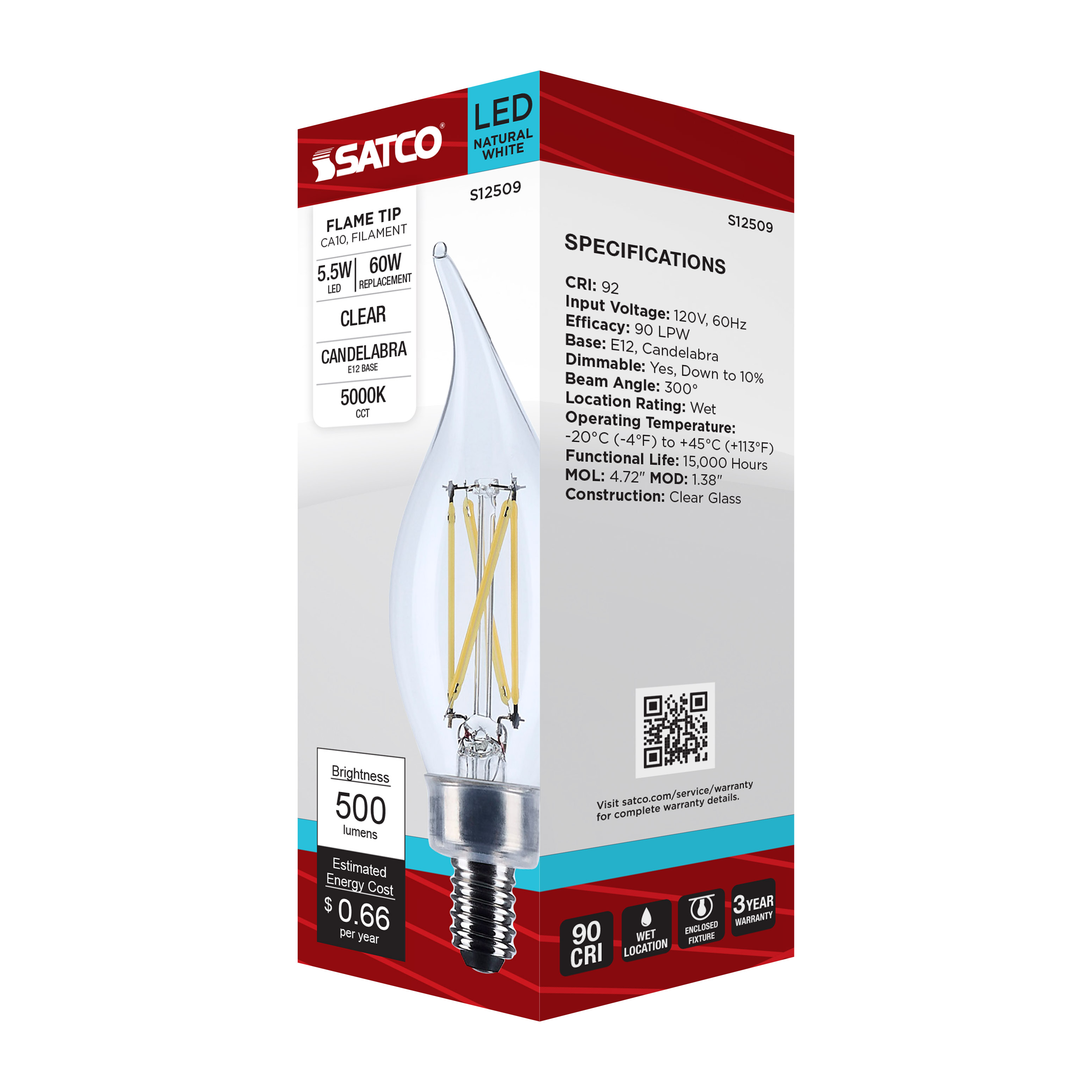 5.5CA10/LED/950/CL/120V/E12 - S12509