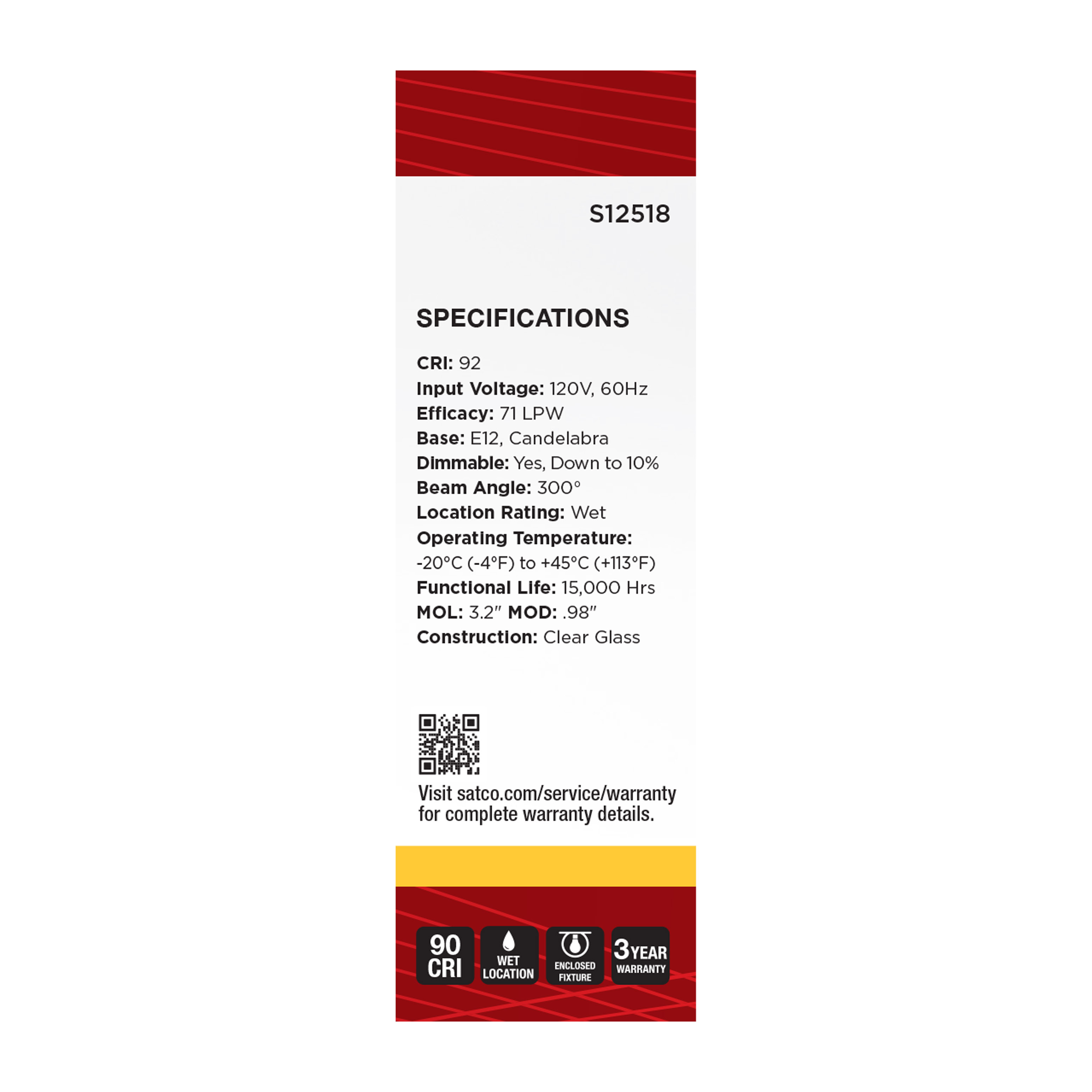 2.8T6/LED/CL/930/120V/E12 - S12518