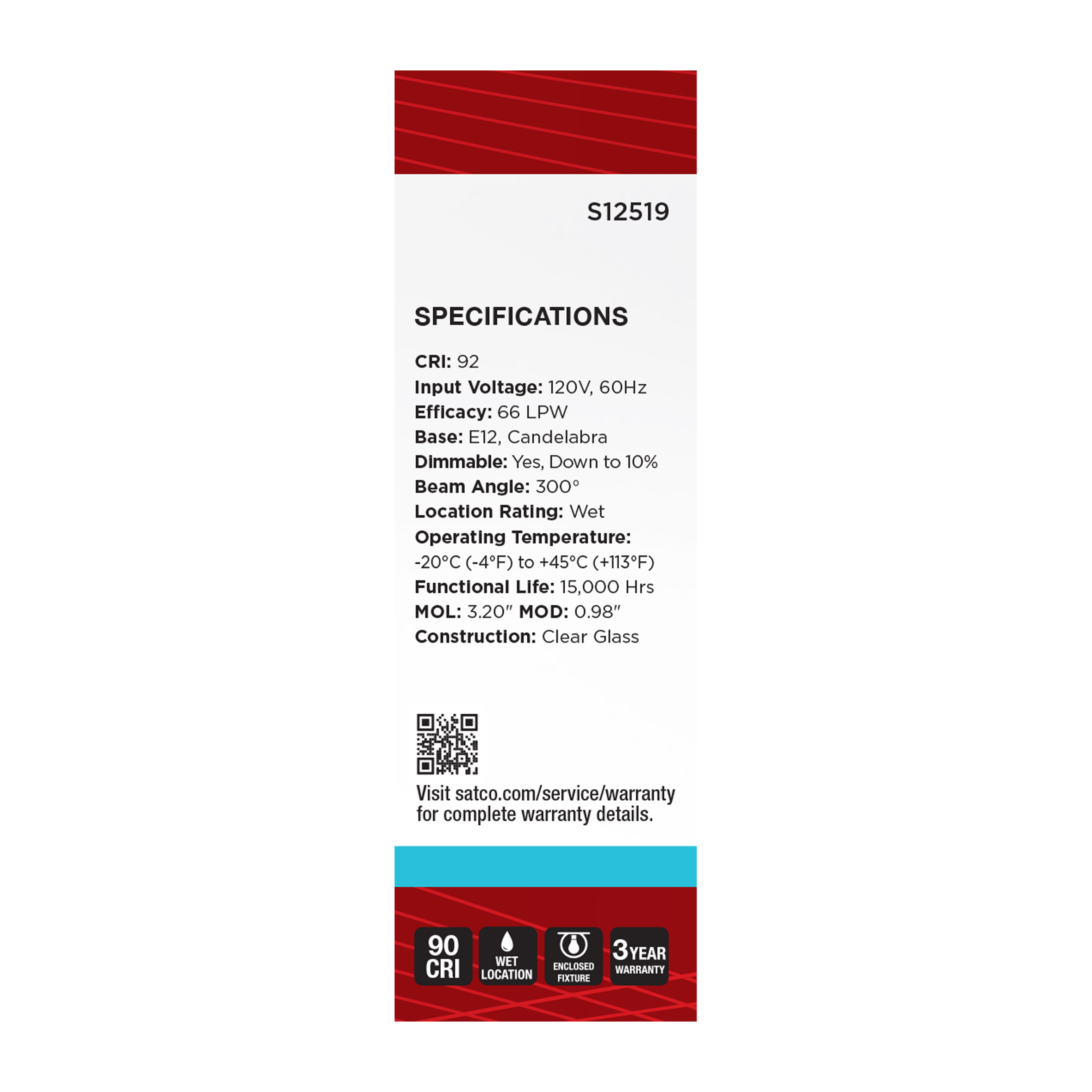 2.8T6/LED/CL/950/120V/E12 - S12519