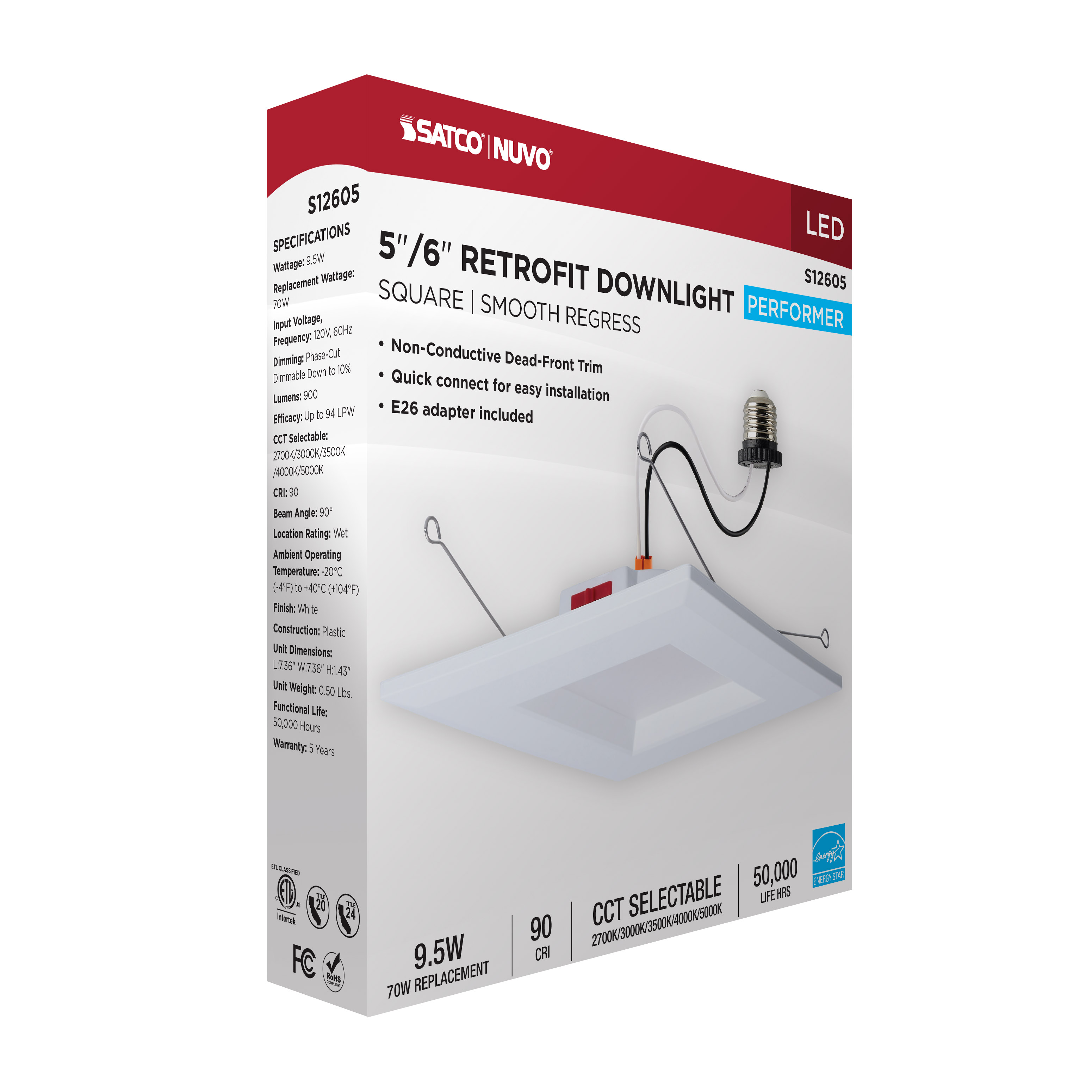 10WLED/DLR/5-6/5CCT/E/SQ/WH - S12605