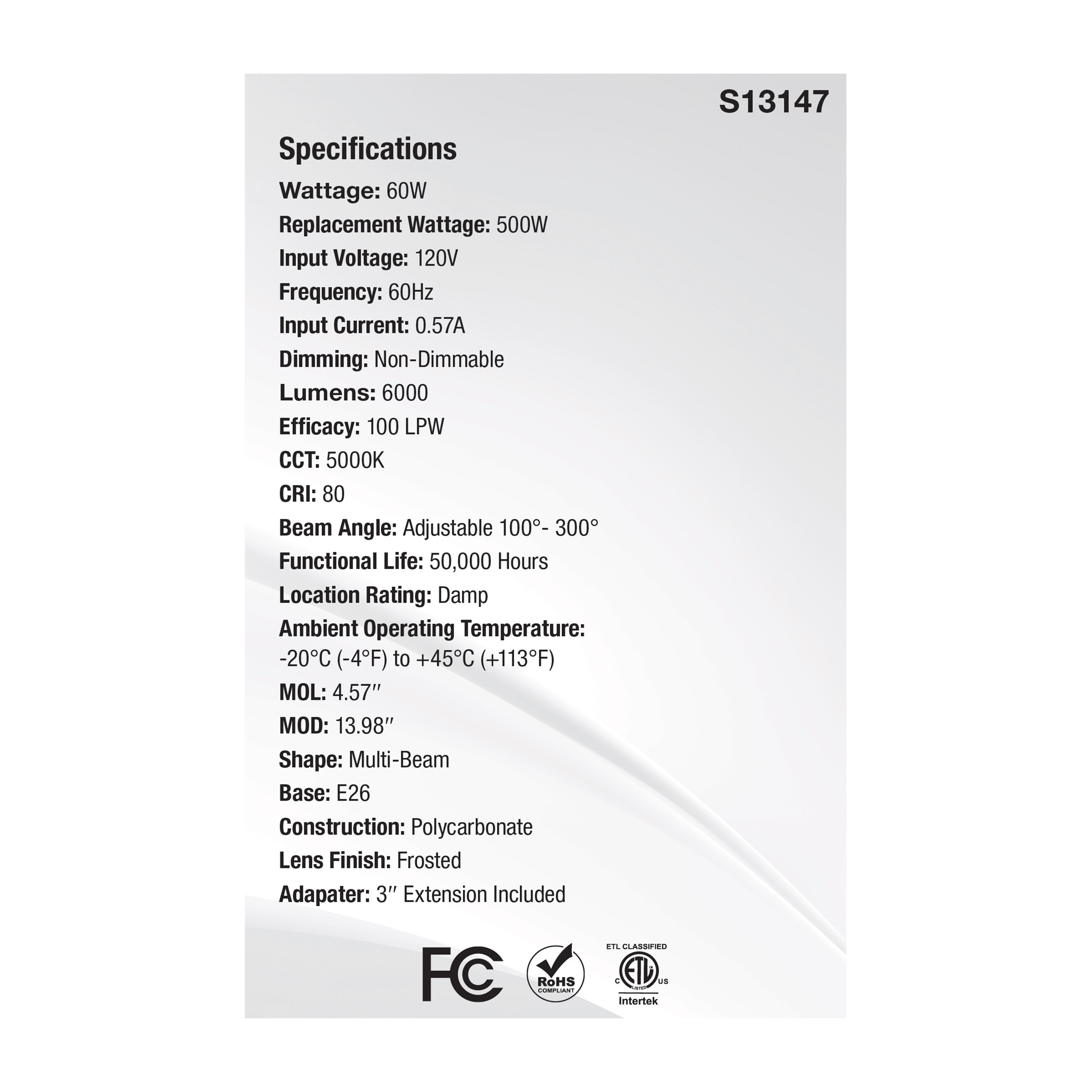60W/LED/UTL/MB/5000K - S13147