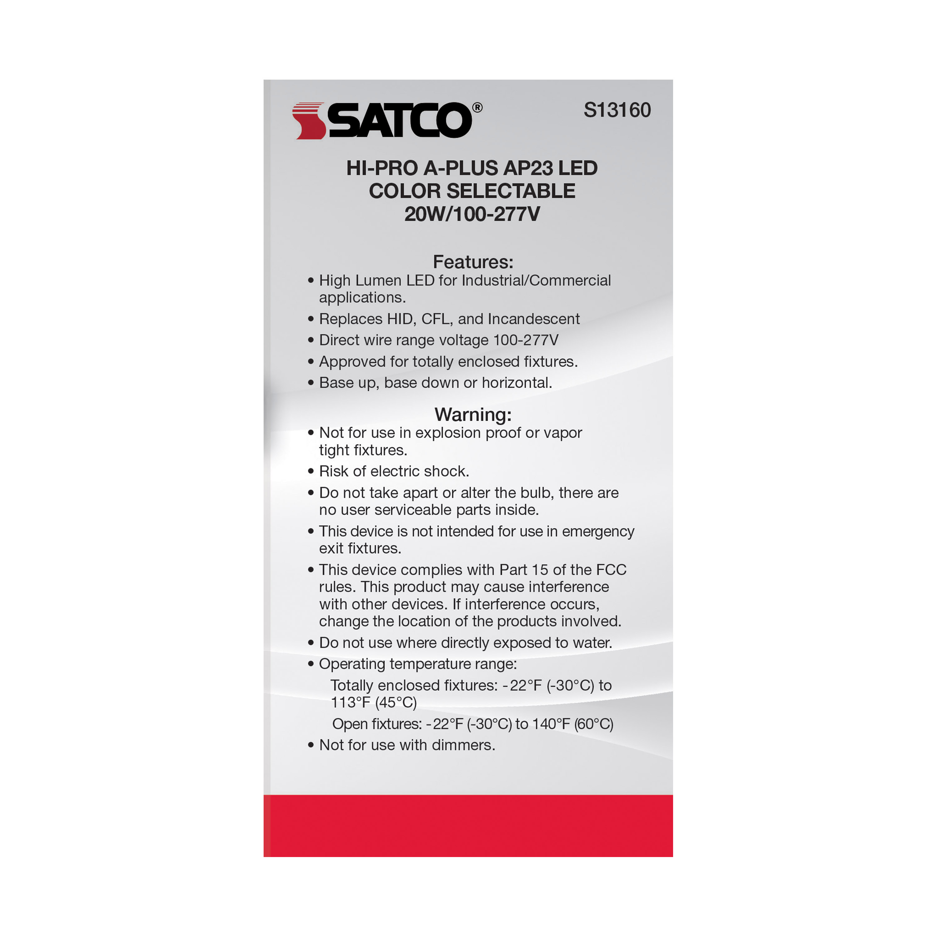 20W/AP23/LED/CCT/100-277V/E26 - S13160