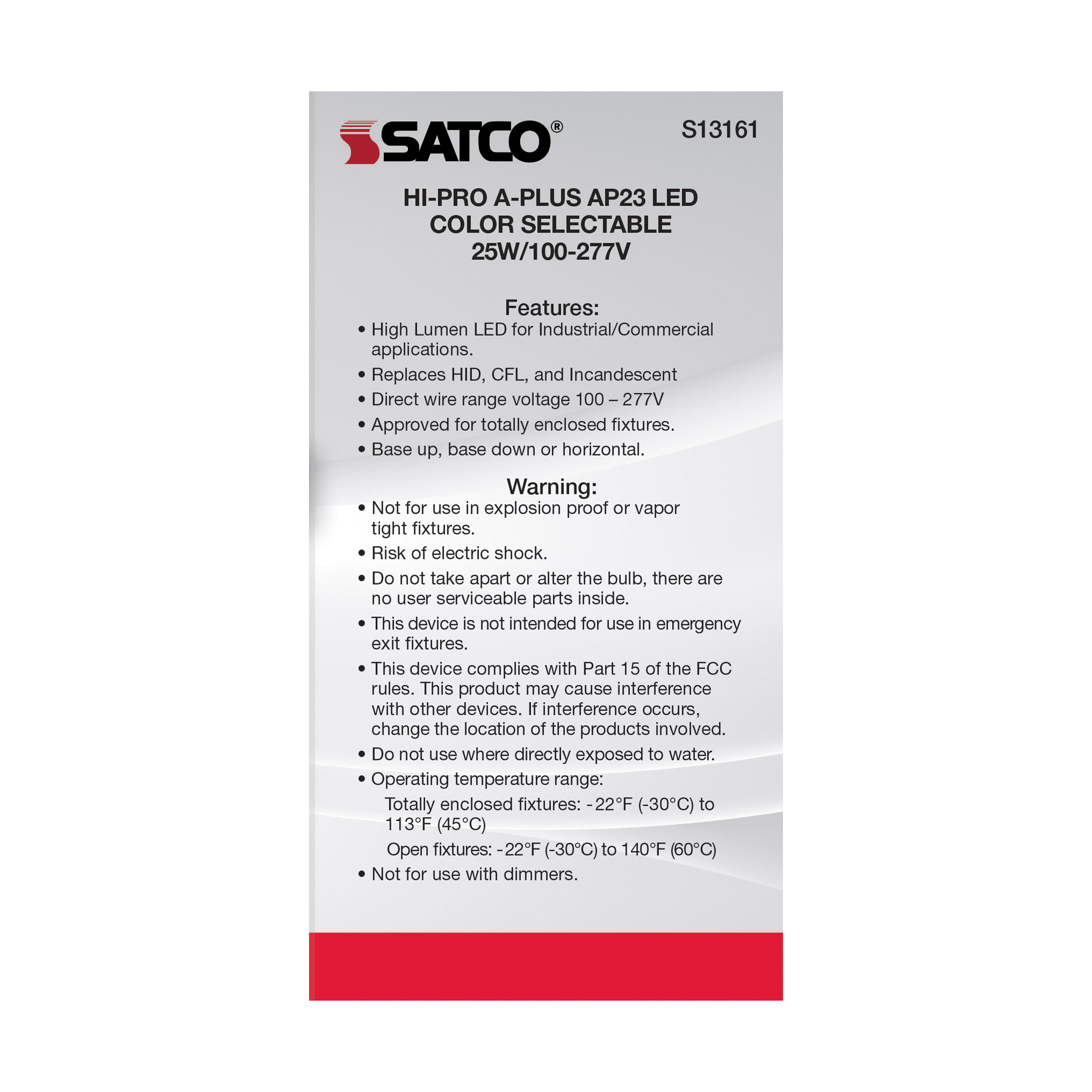 25W/AP23/LED/CCT/100-277V/E26 - S13161