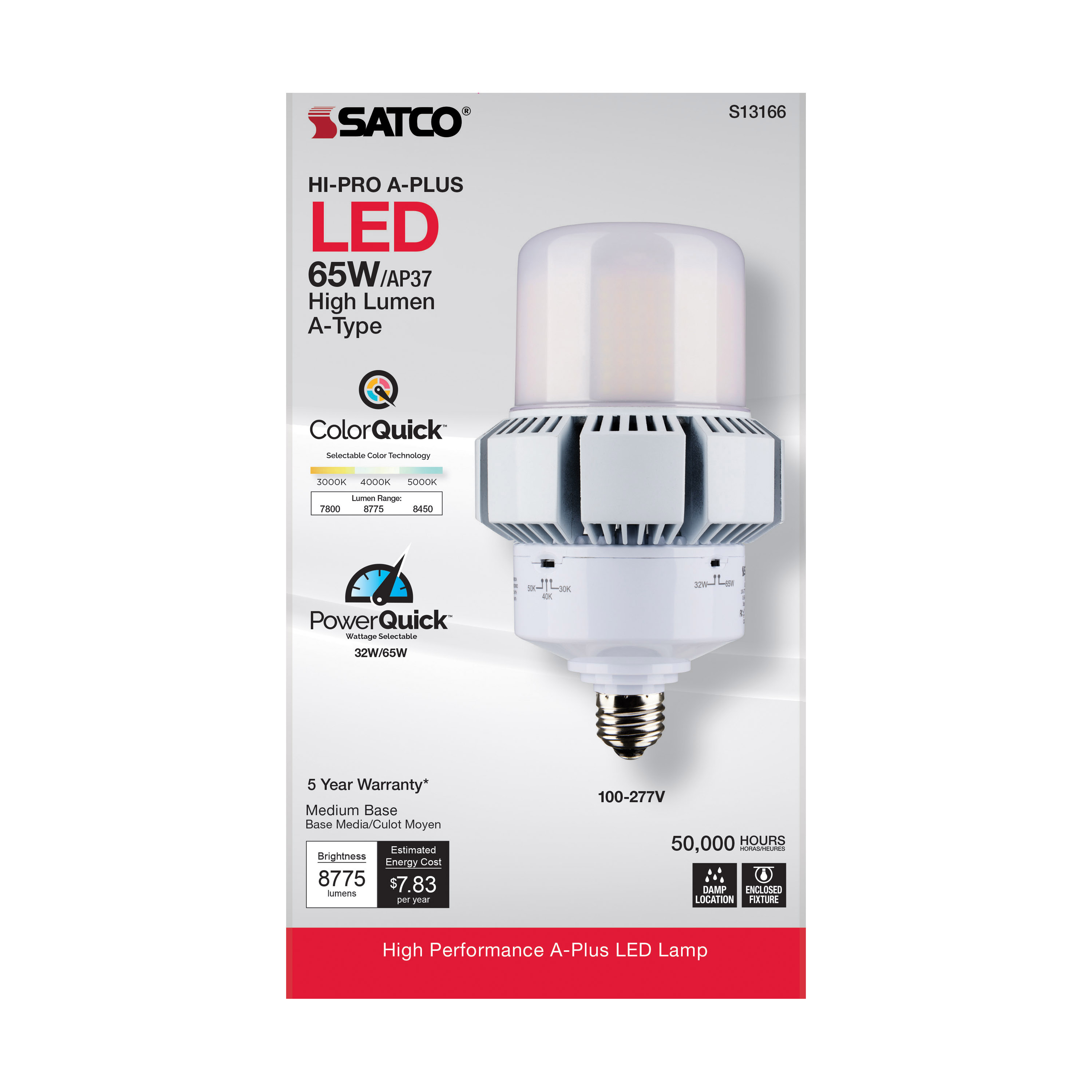 Satco S13118 60W LED Corncob Bulb - HID Replacement, 300W Equivalent, E26 Medium Base