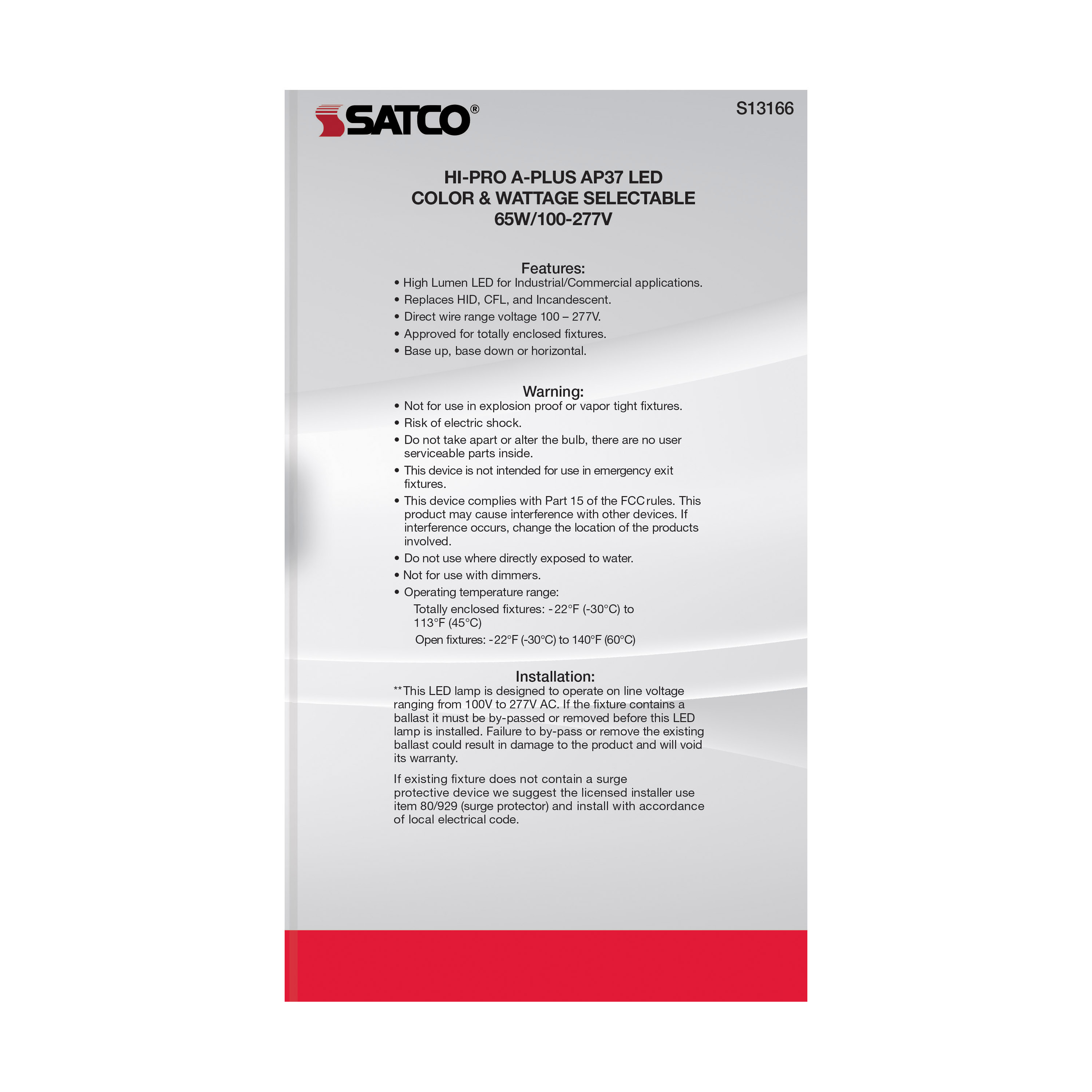 65W/AP37/LED/CCT/100-277V/E26 - S13166