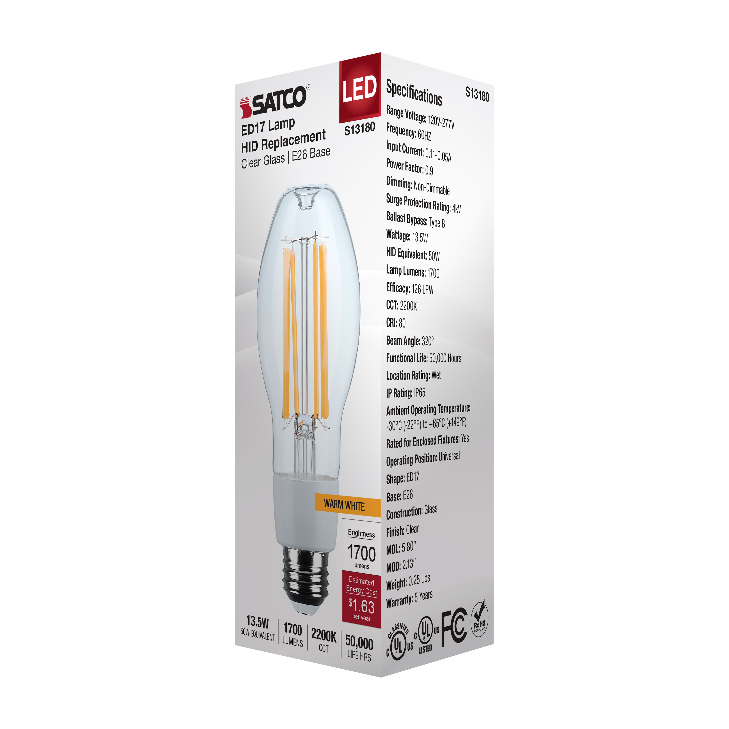 13.5W/LED/HID/ED17/822/E26/CL - S13180