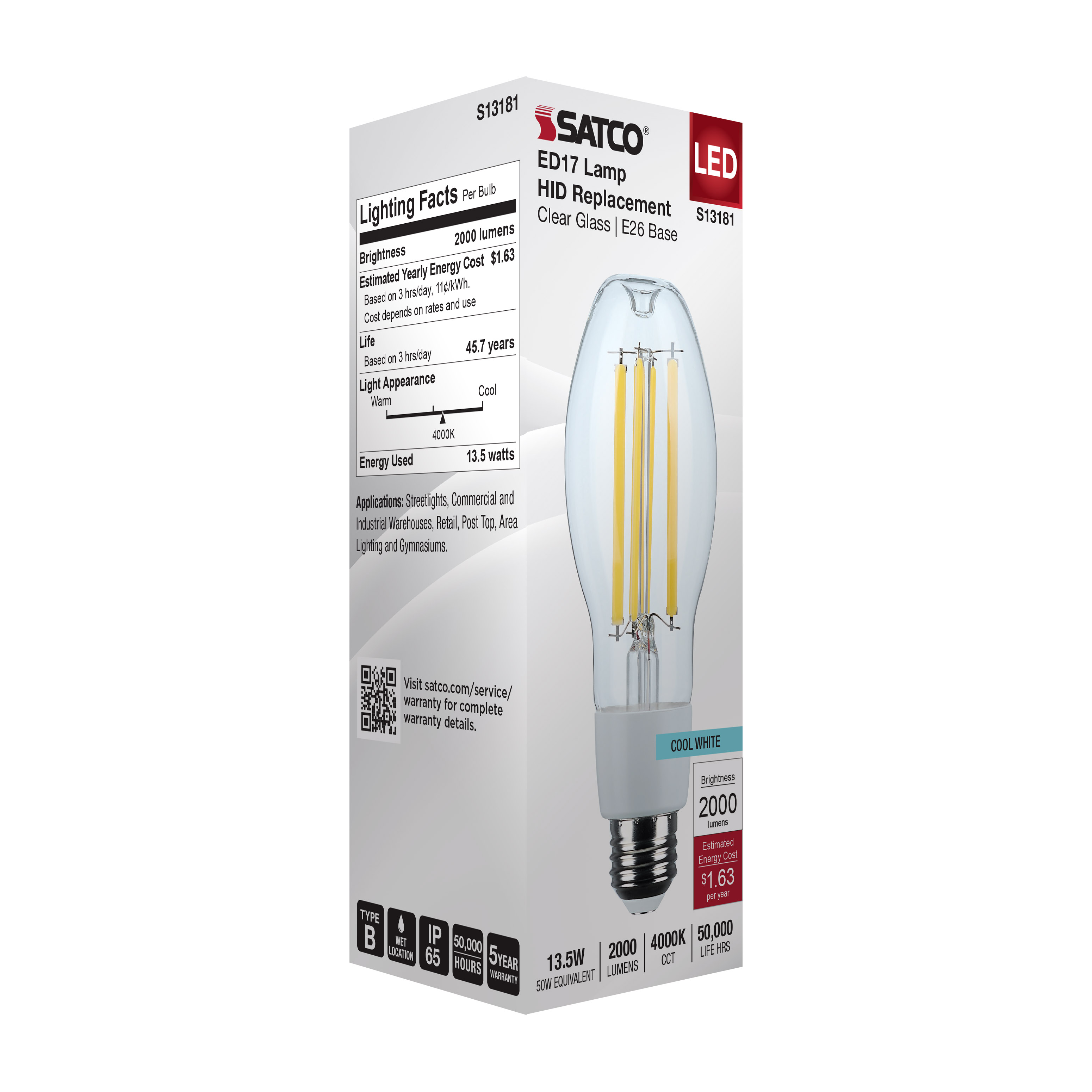 13.5W/LED/HID/ED17/840/E26/CL - S13181