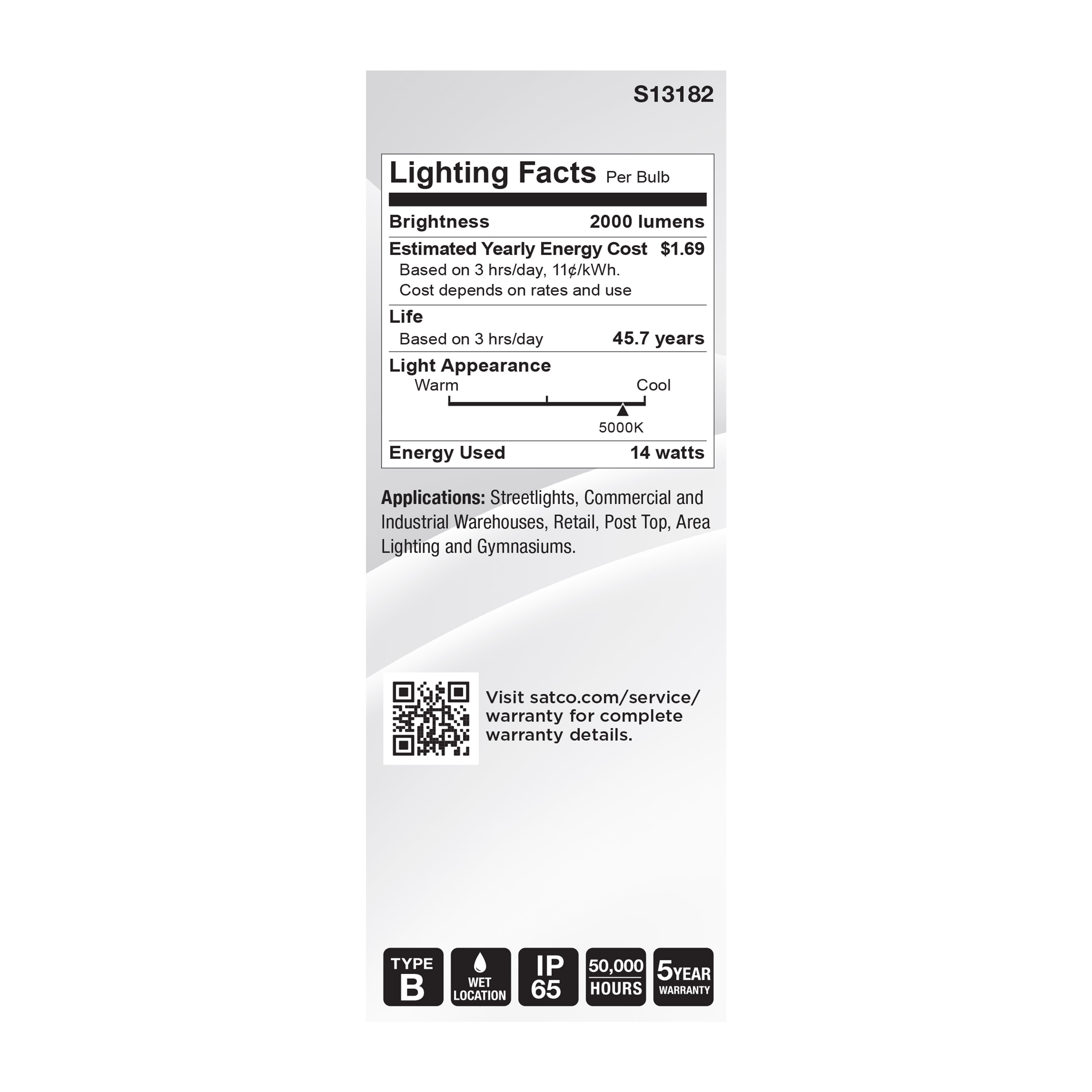 15W/LED/HID/ED17/850/E26/WH - S13182