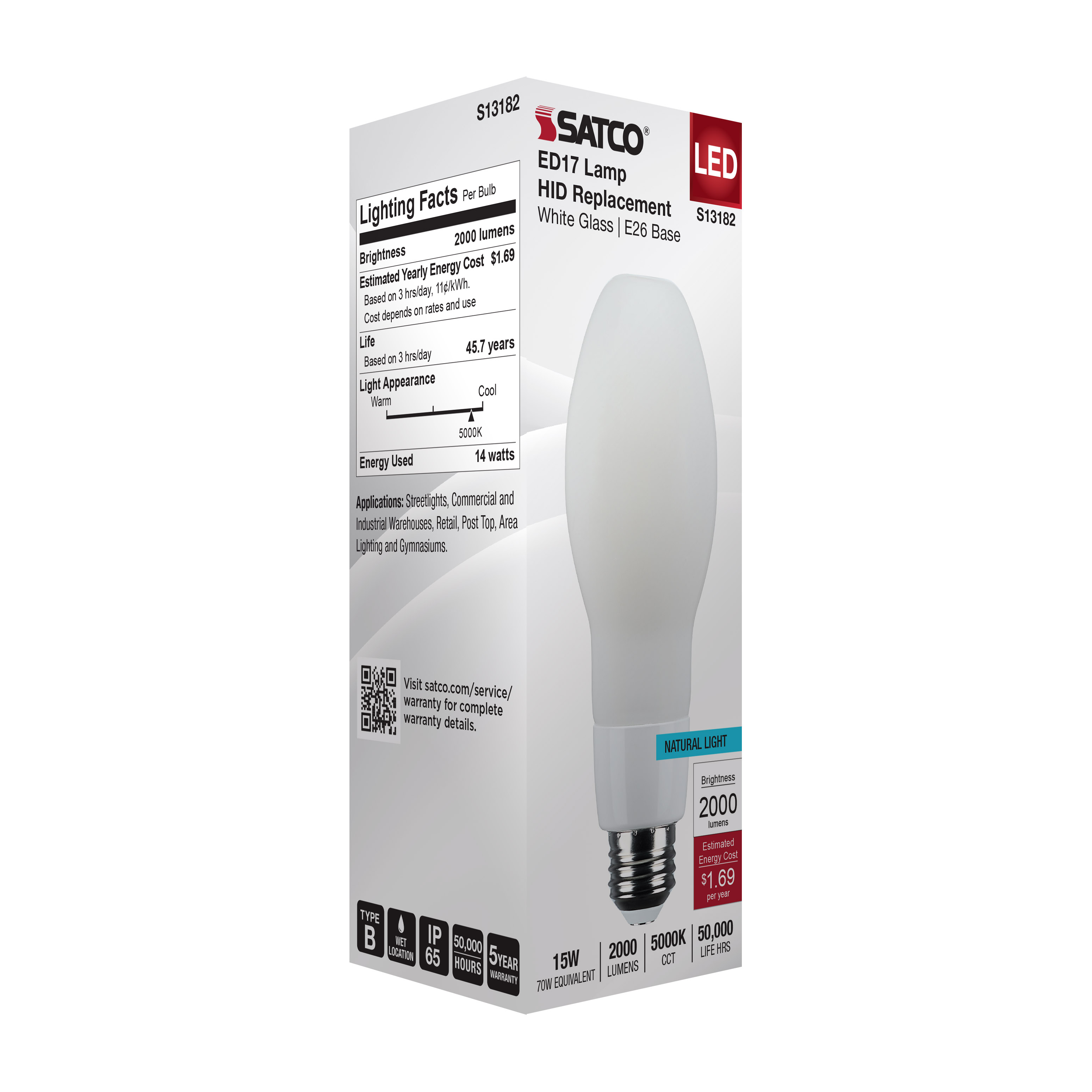 15W/LED/HID/ED17/850/E26/WH - S13182
