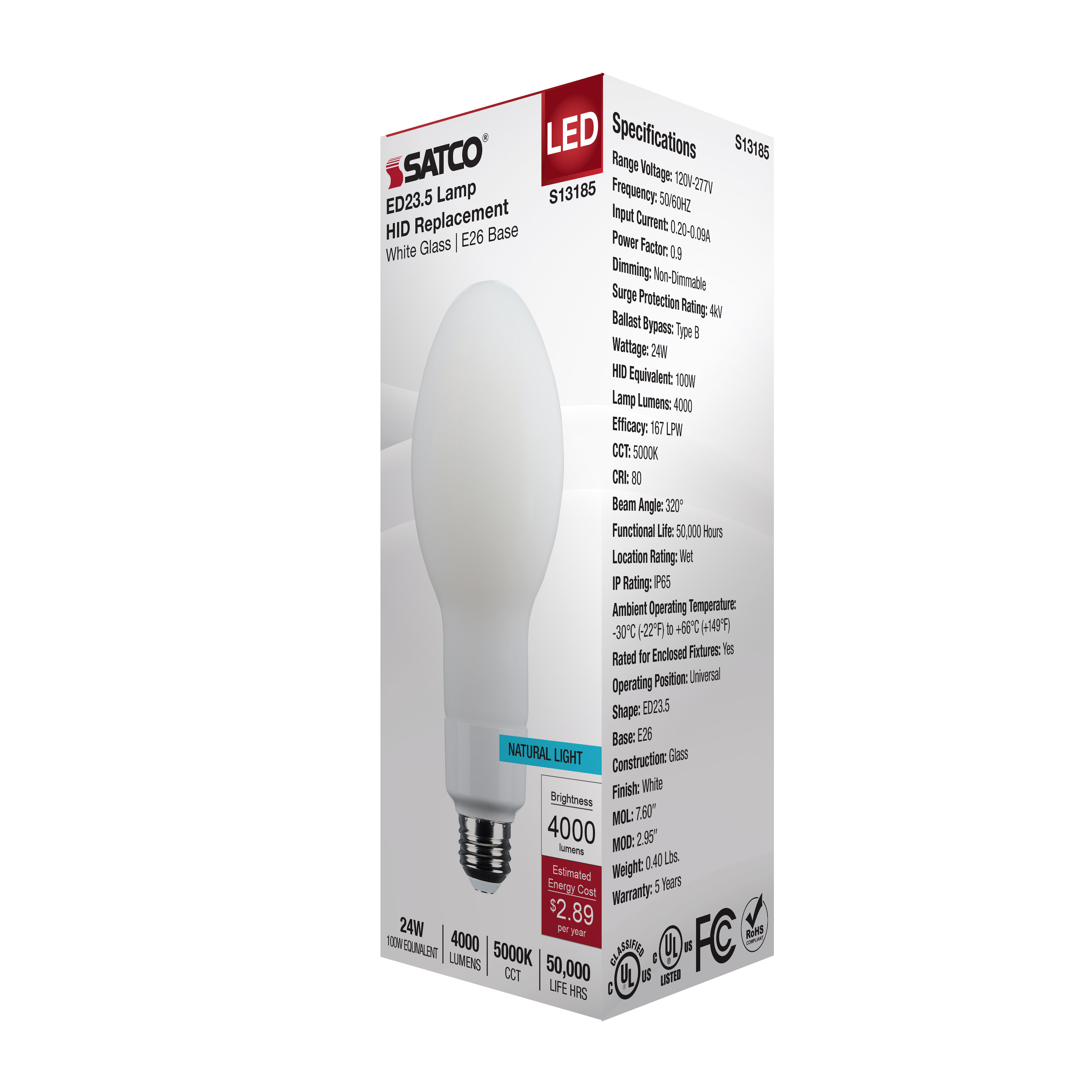 S13185 24W/LED/HID/ED23.5/850/E26/WH