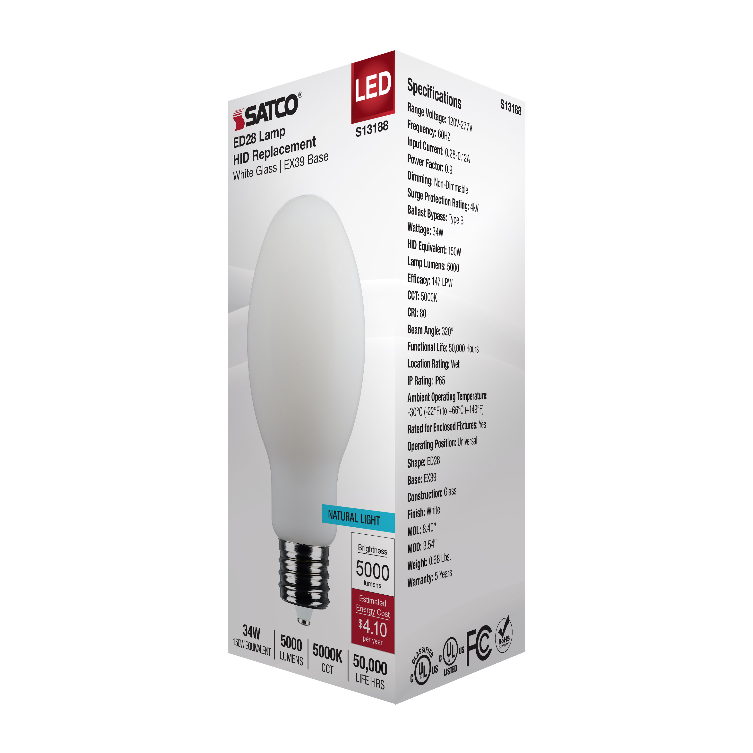 34W/LED/HID/ED28/850/EX39/WH - S13188