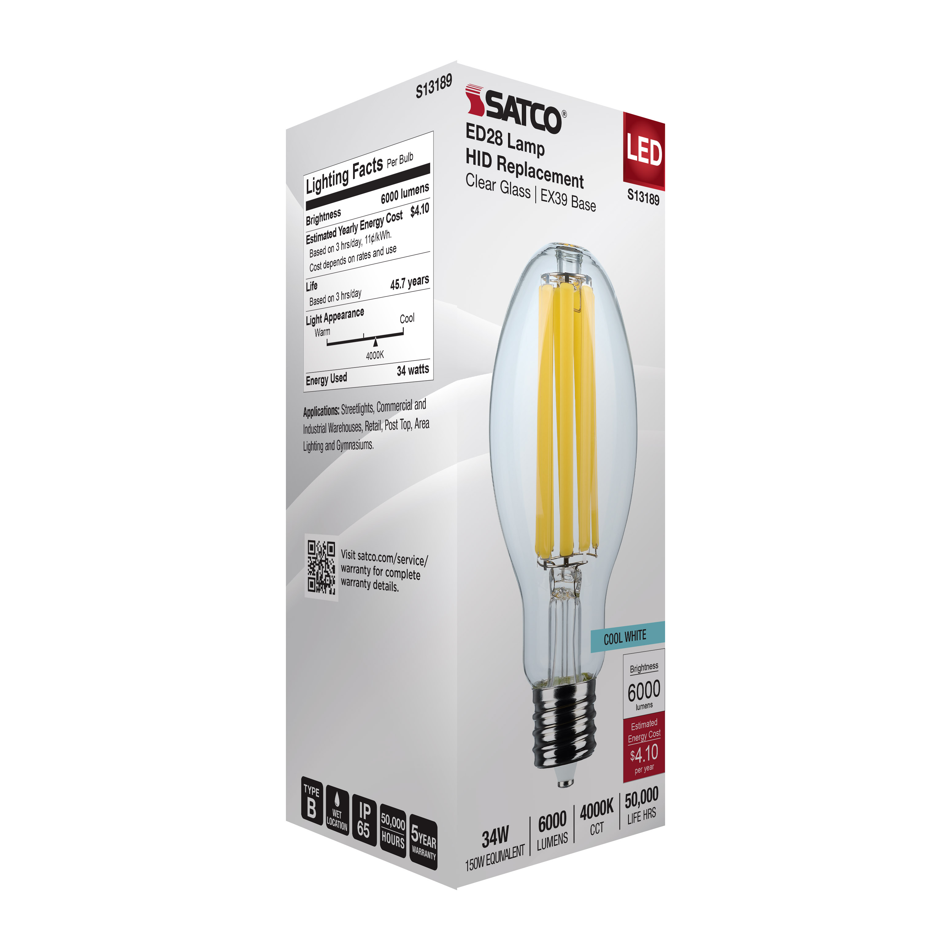 34W/LED/HID/ED28/840/EX39/CL - S13189
