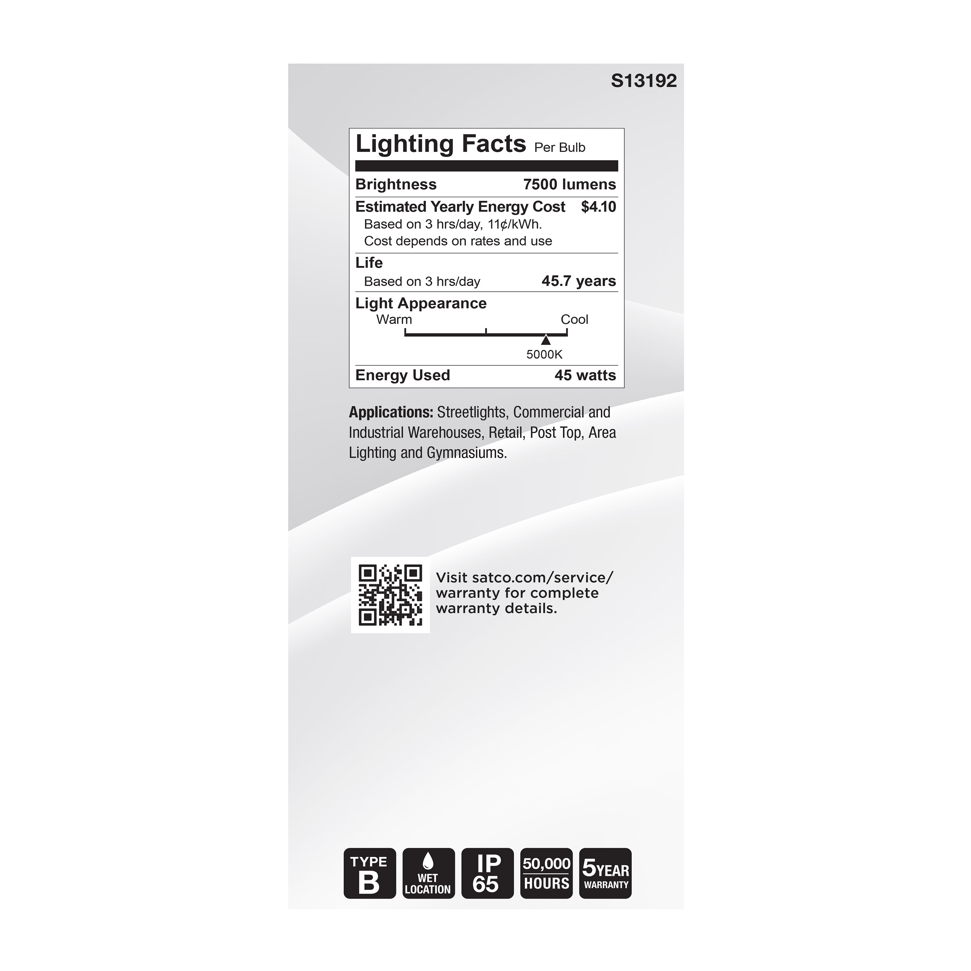 45W/LED/HID/ED37/850/EX39/WH - S13192