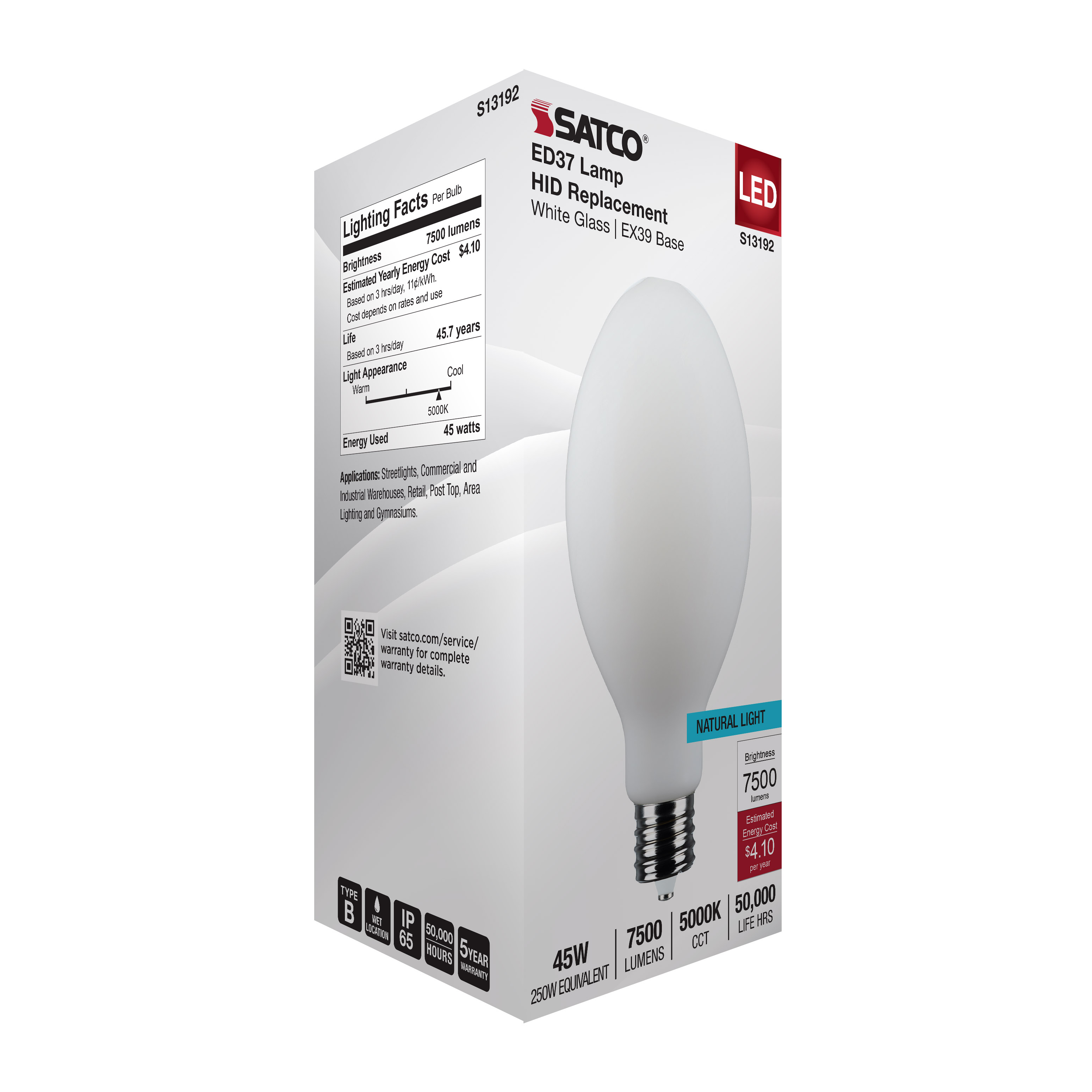 45W/LED/HID/ED37/850/EX39/WH - S13192