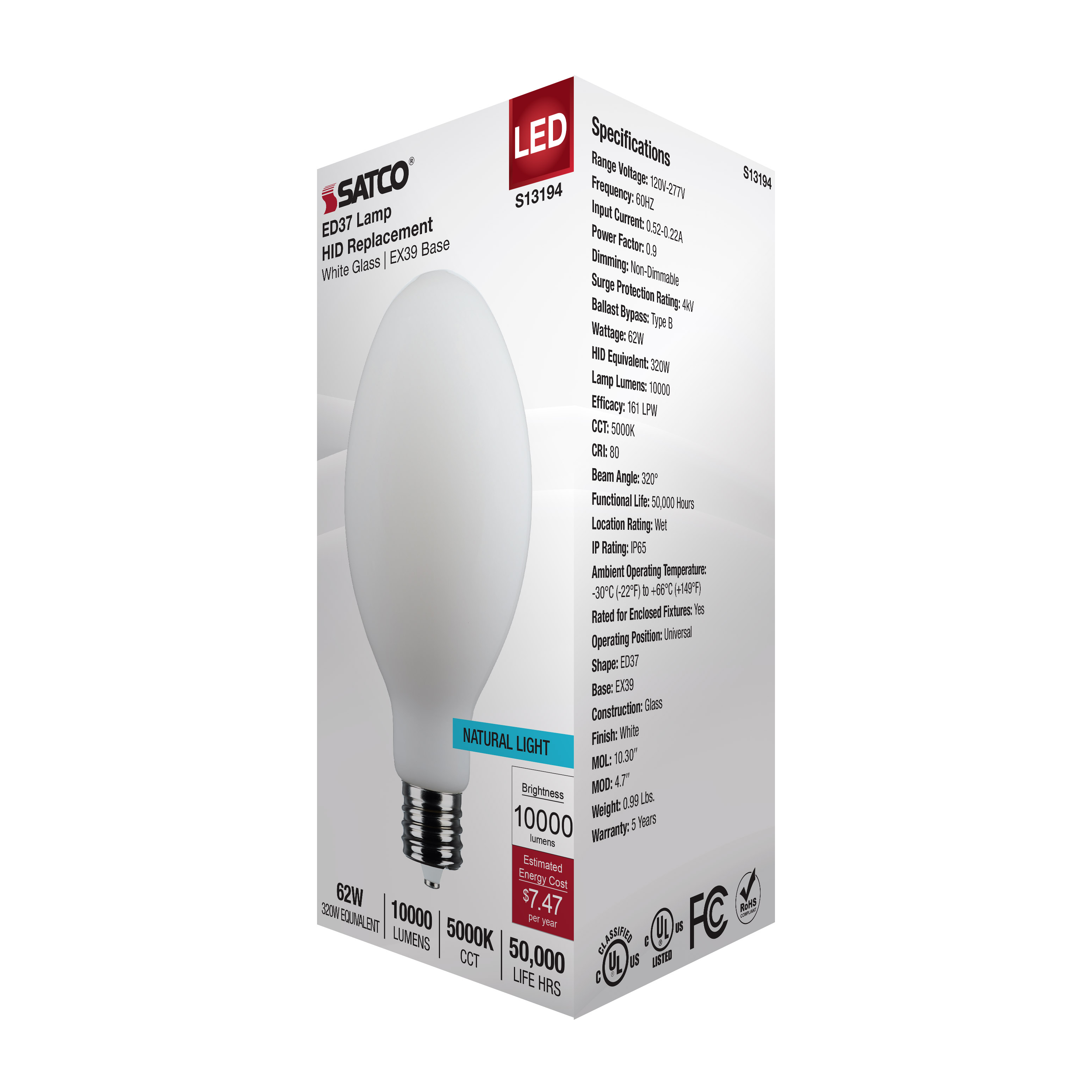 62W/LED/HID/ED37/850/EX39/WH - S13194