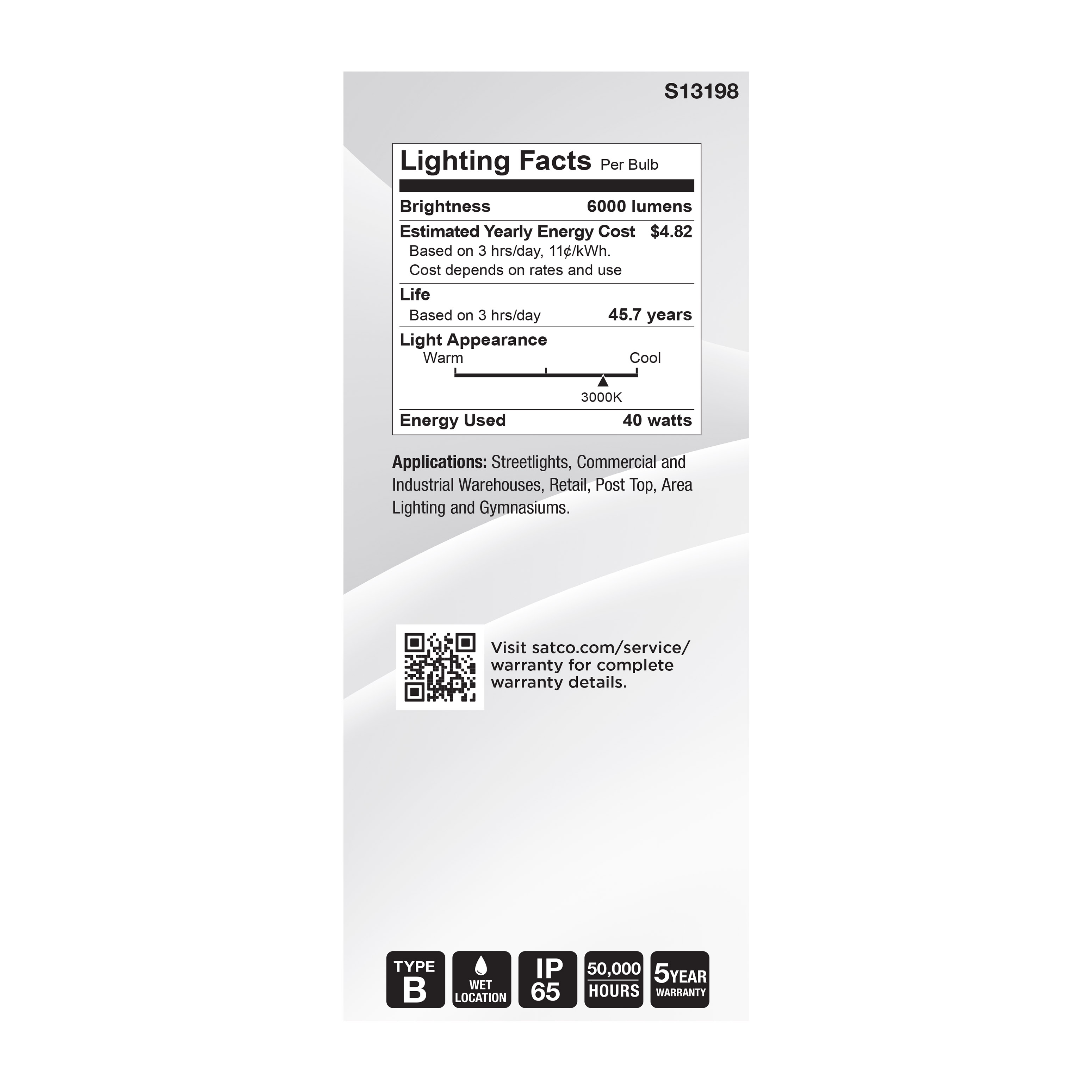 40W/LED/HID/ED28/830/EX39/WH - S13198