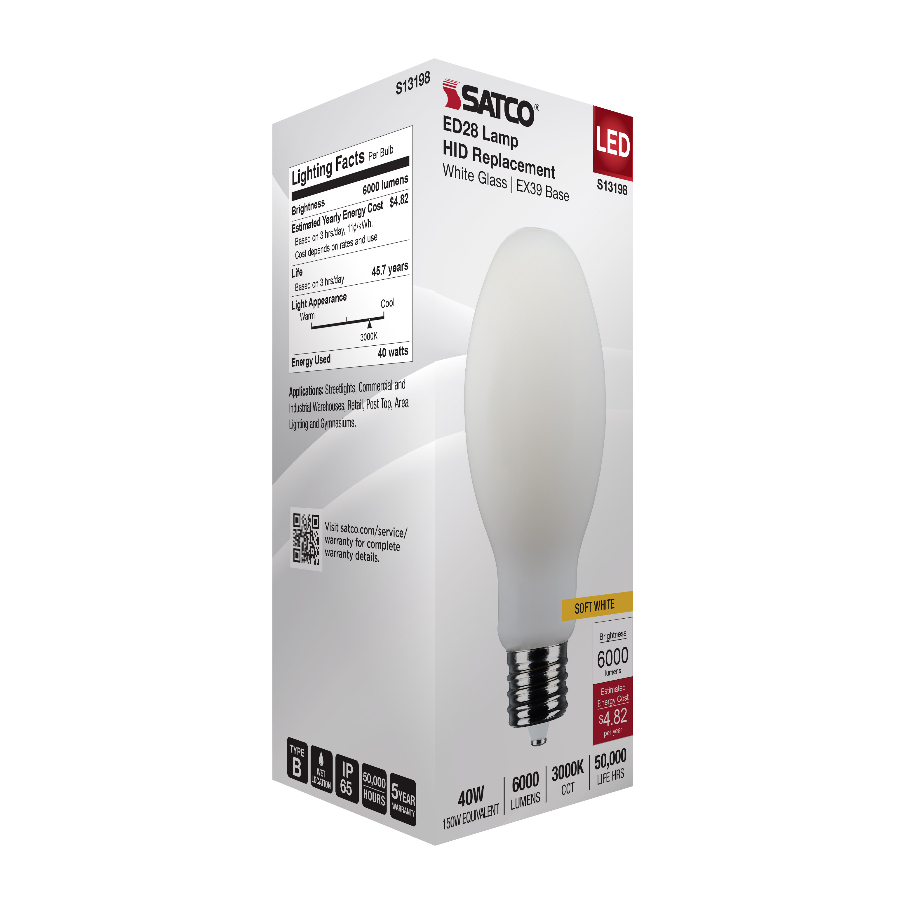 40W/LED/HID/ED28/830/EX39/WH - S13198