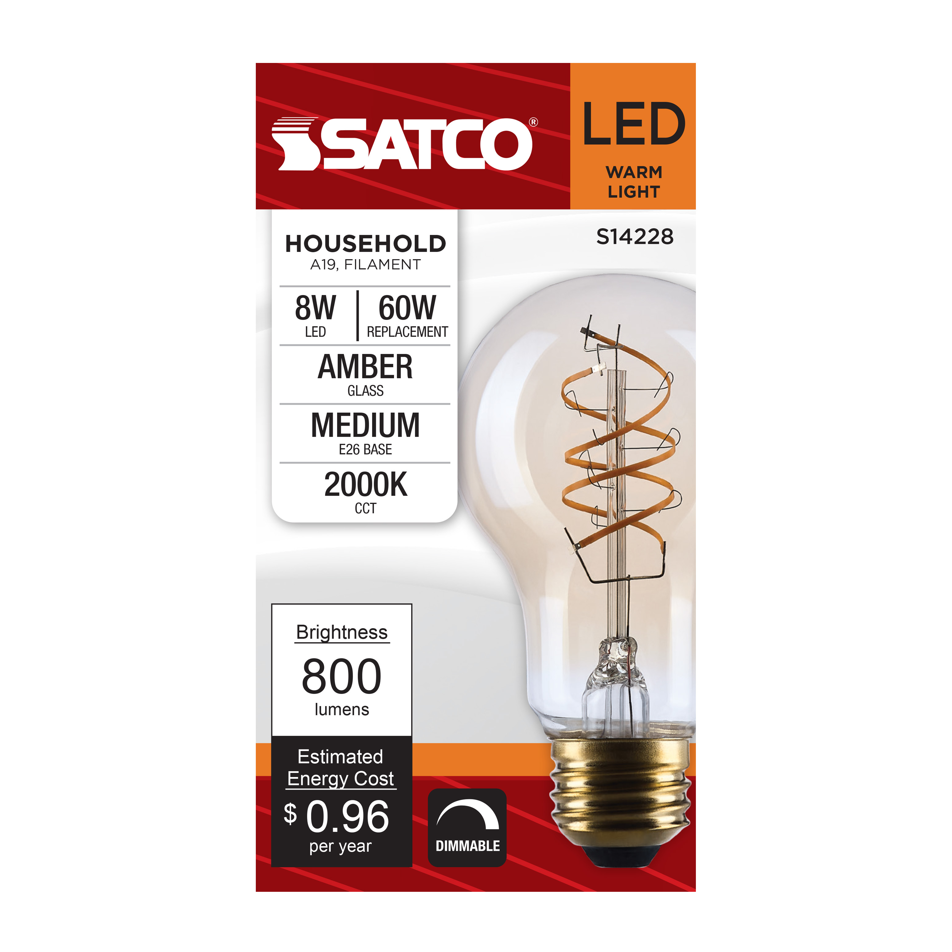 8 Watt A19 LED - 2000K CCT - Medium Base - Clear Glass - Amber Coil Filament - Dimmable - 120 Volt - Image 5