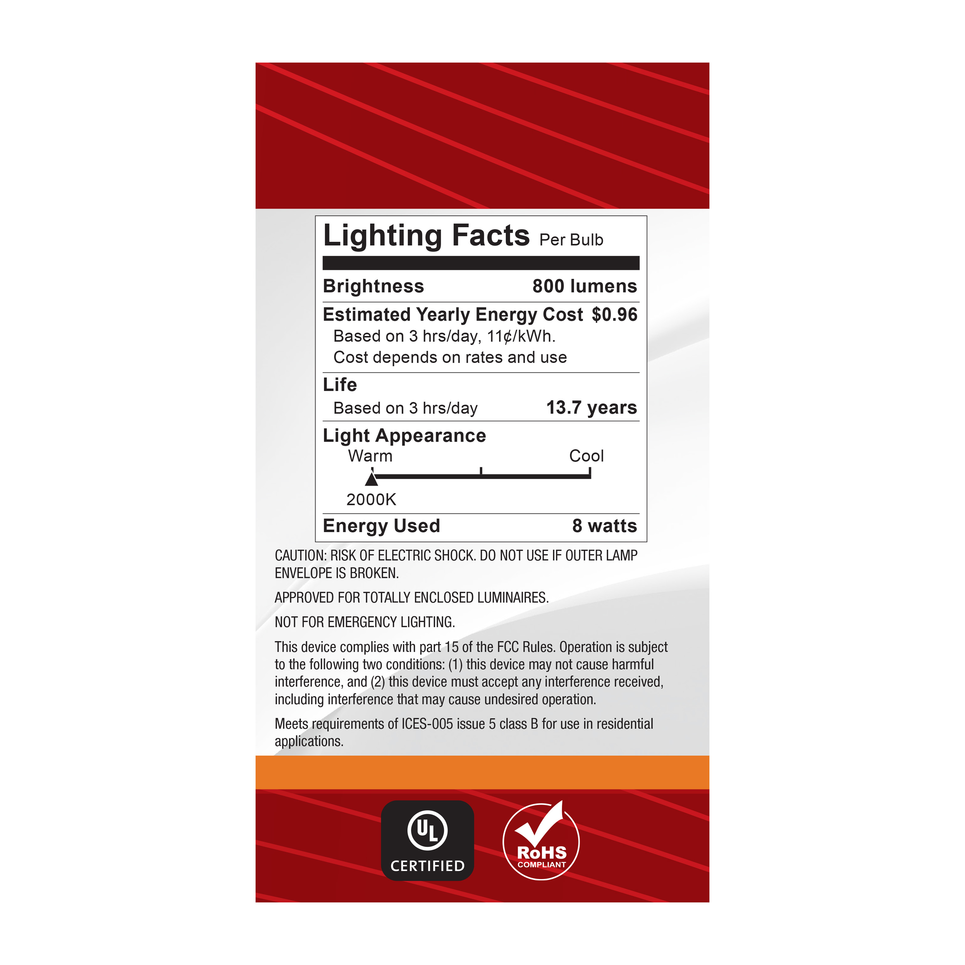 8 Watt A19 LED - 2000K CCT - Medium Base - Clear Glass - Amber Coil Filament - Dimmable - 120 Volt - Image 8